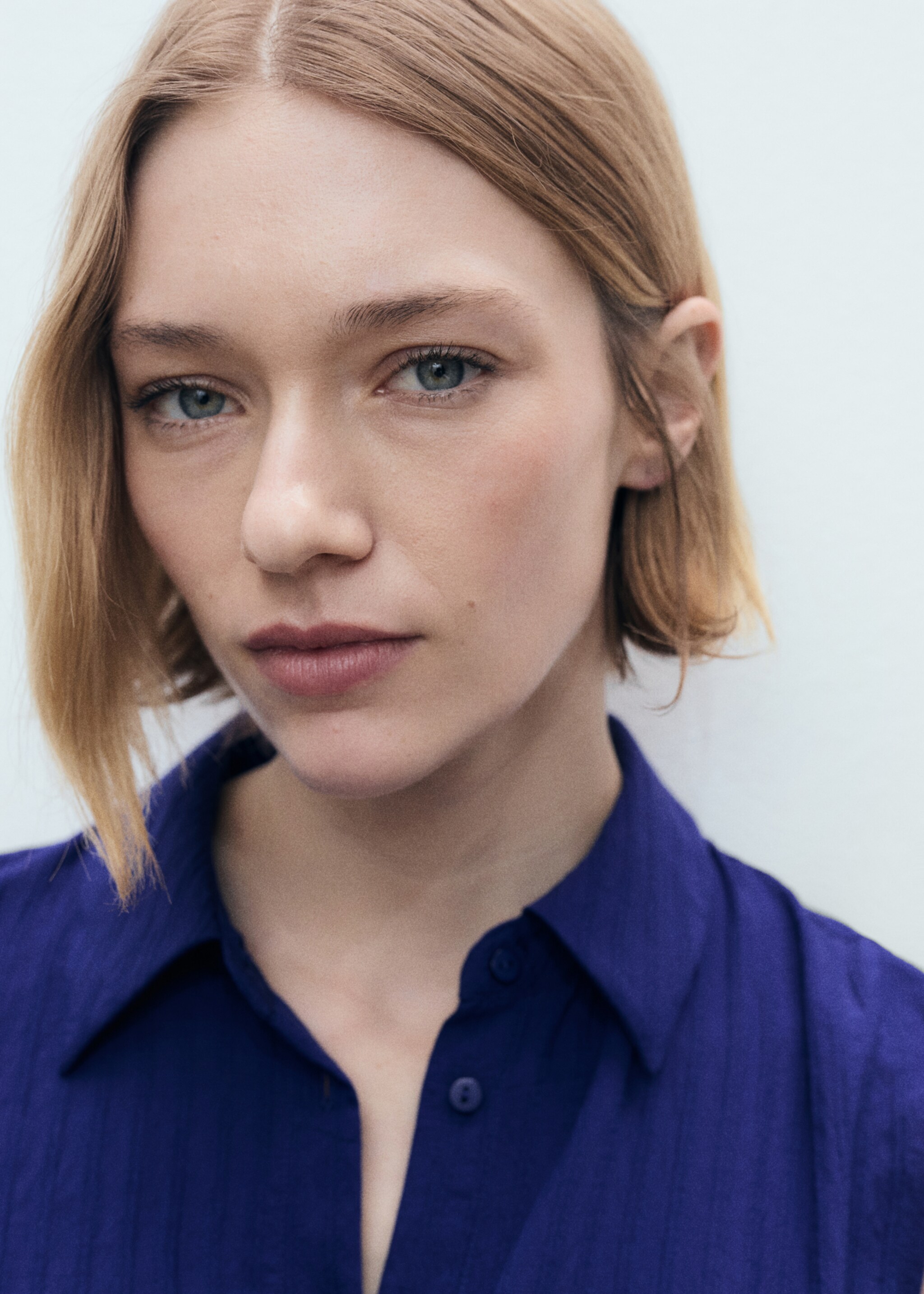 Bow shirt dress - Details of the article 1, Blue. Ref: 87007188-00.