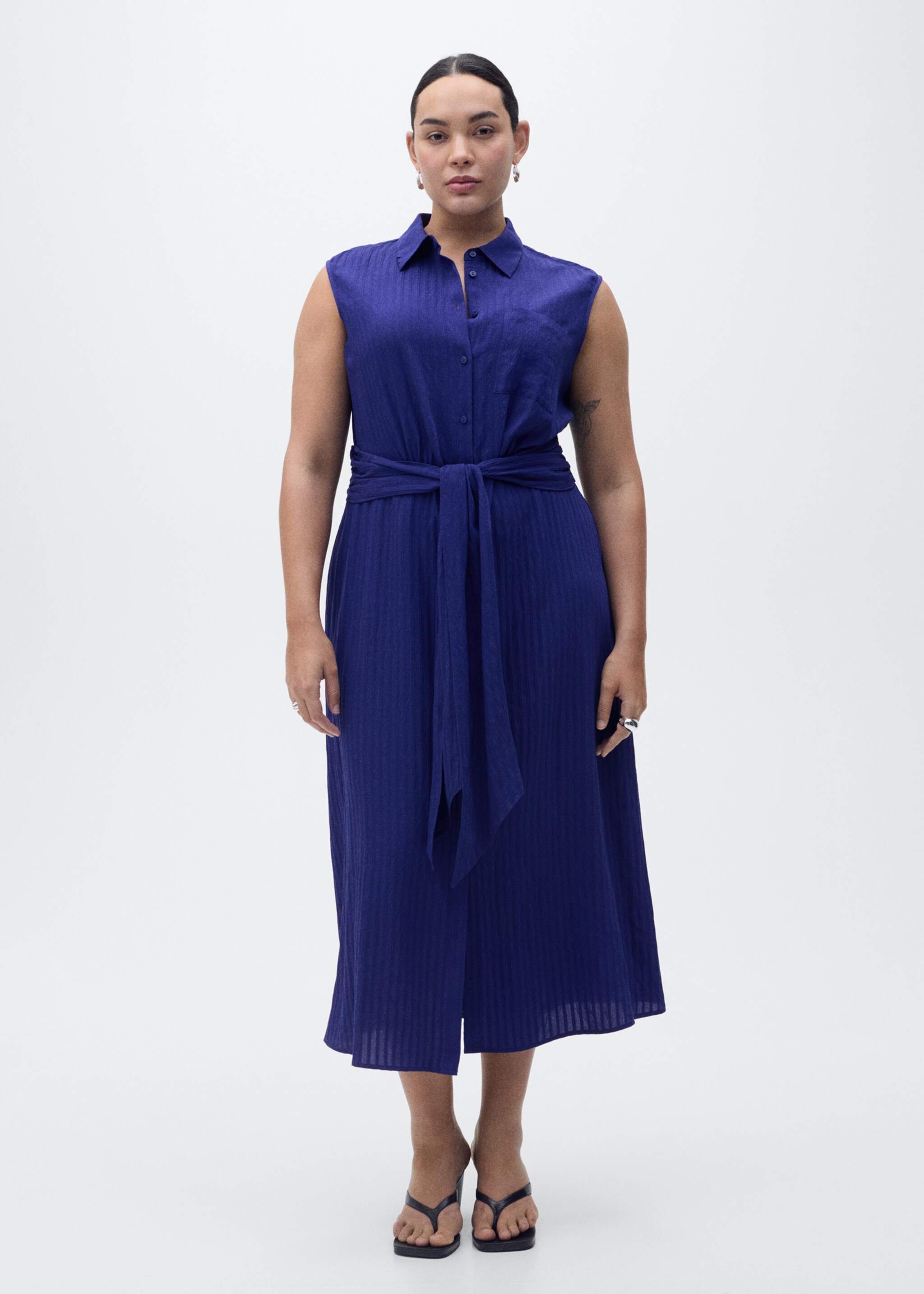 Bow shirt dress - Details of the article 3, Blue. Ref: 87007188-00.