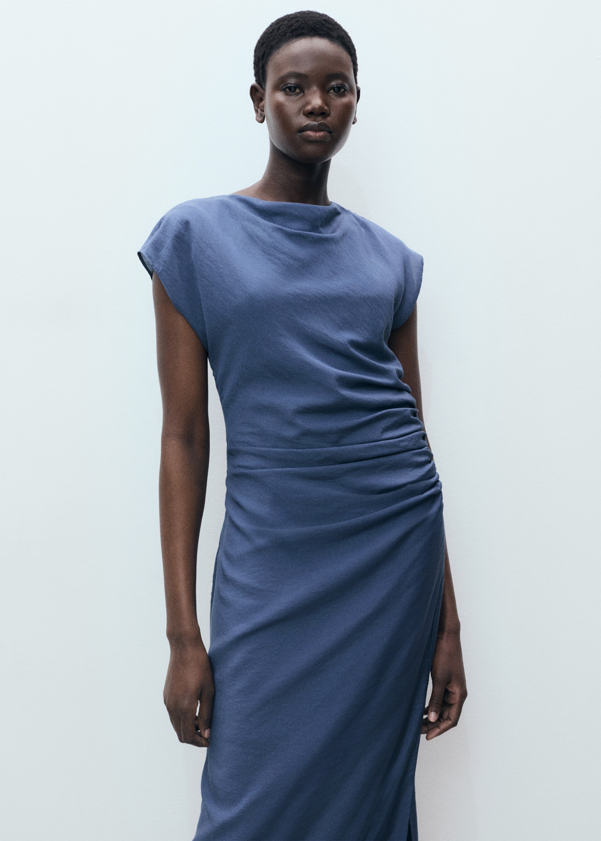 Draped straight dress - Medium plane, Indigo Blue. Ref: 87007190-00.