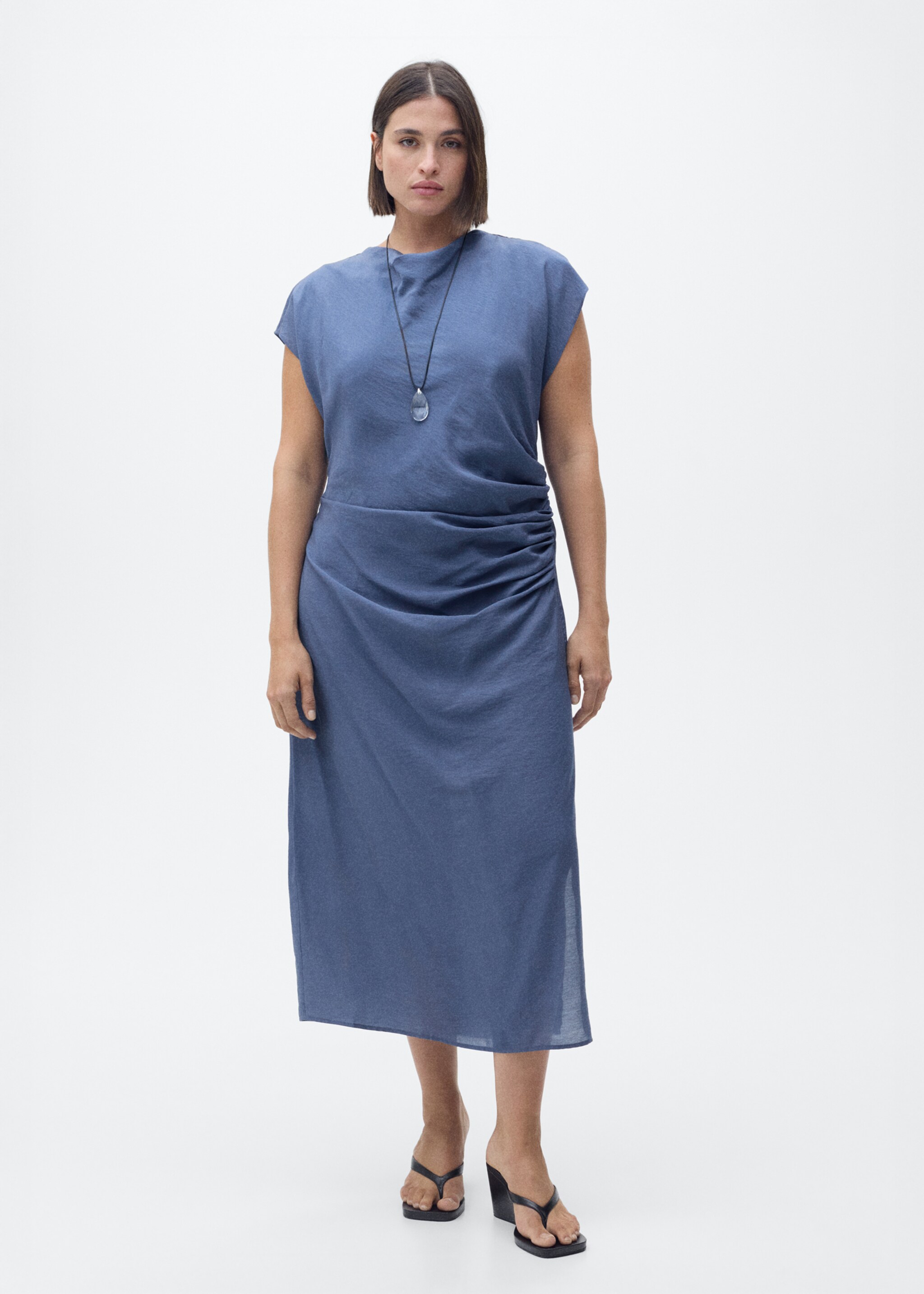 Draped straight dress - Details of the article 3, Indigo Blue. Ref: 87007190-00.