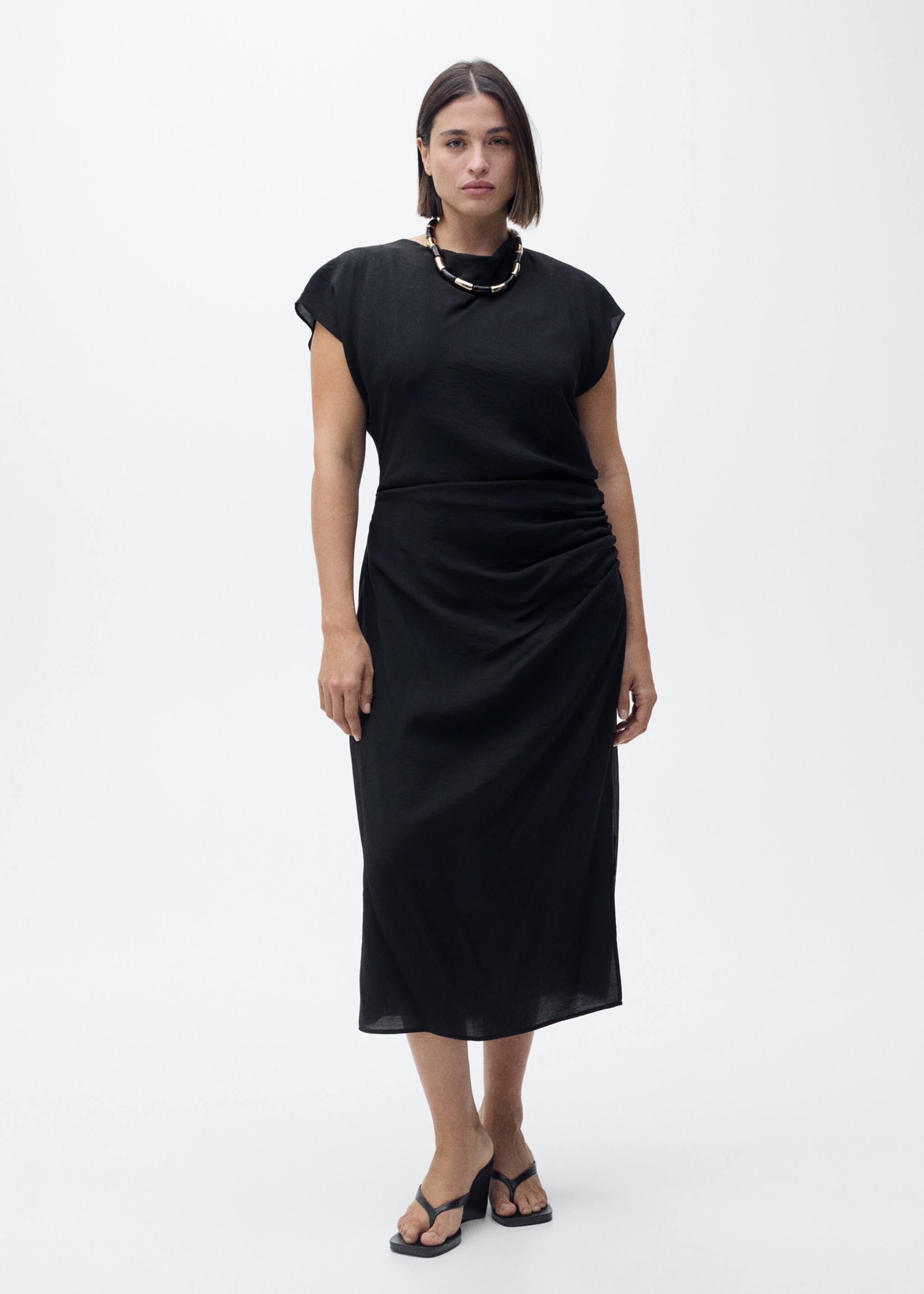 Draped straight dress - Details of the article 3, Black. Ref: 87007190-00.