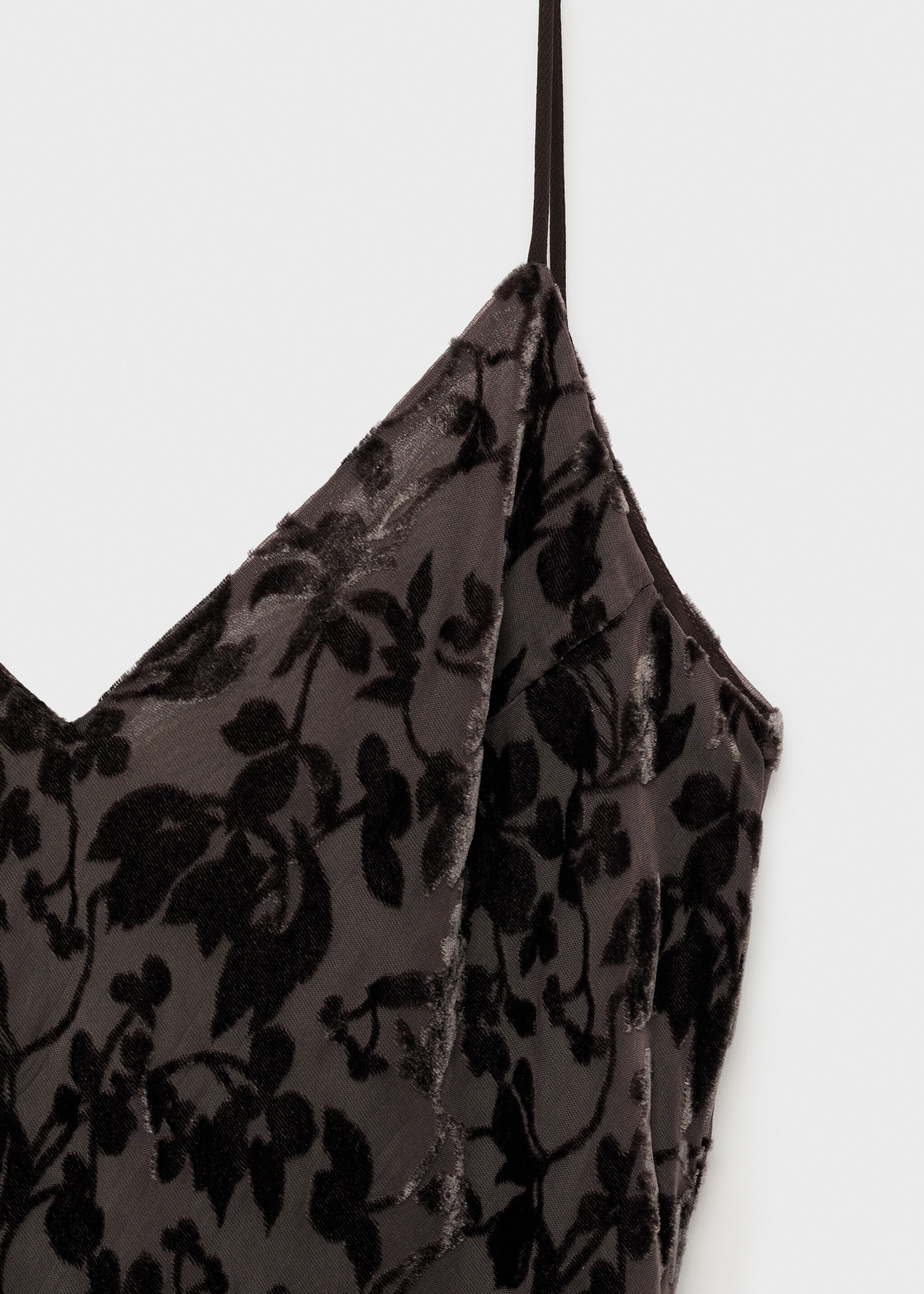 Sukienka z kwiatowego materiału devoré - Szczegóły artykułu 8, Czekoladowy. Ref: 87007191-00.