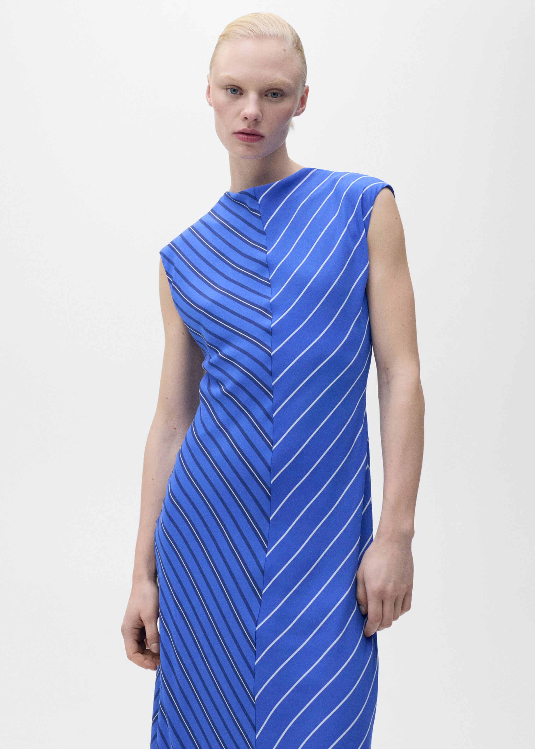 Combined striped flared dress - Medium plane, Blue. Ref: 87007204-00.