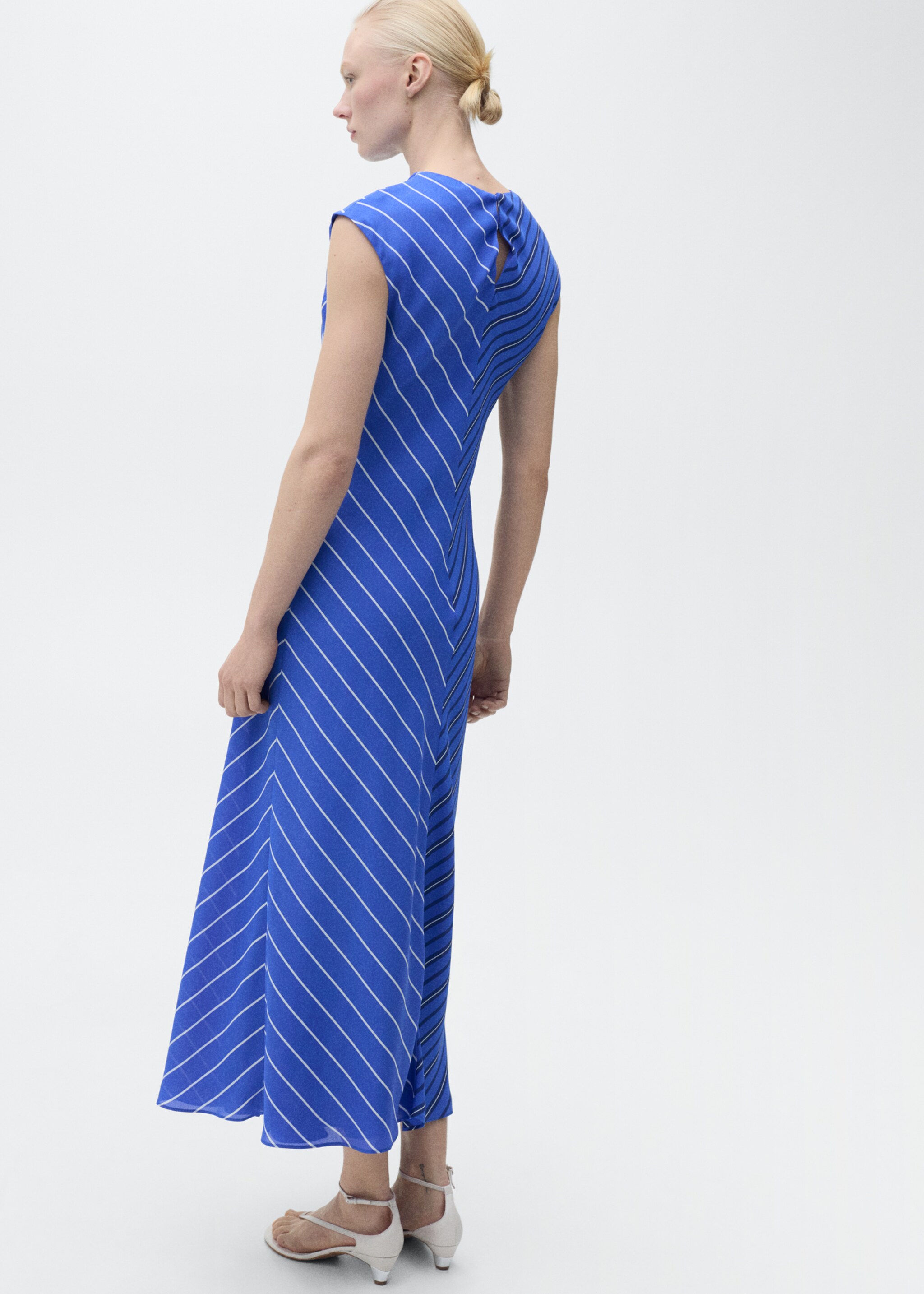 Combined striped flared dress - Reverse of the article, Blue. Ref: 87007204-00.