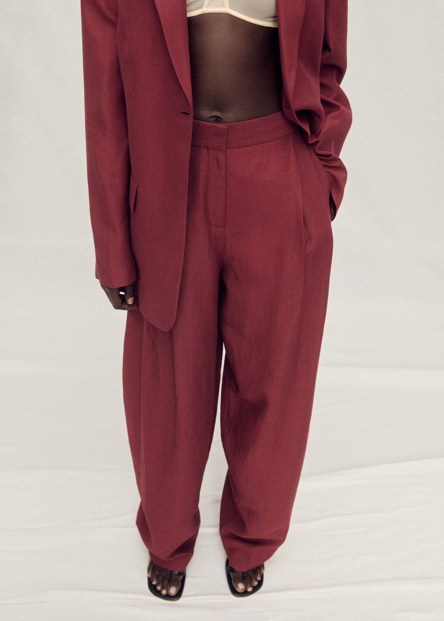 Wideleg-Anzughose aus Leinengemisch - Mittlere Ansicht
