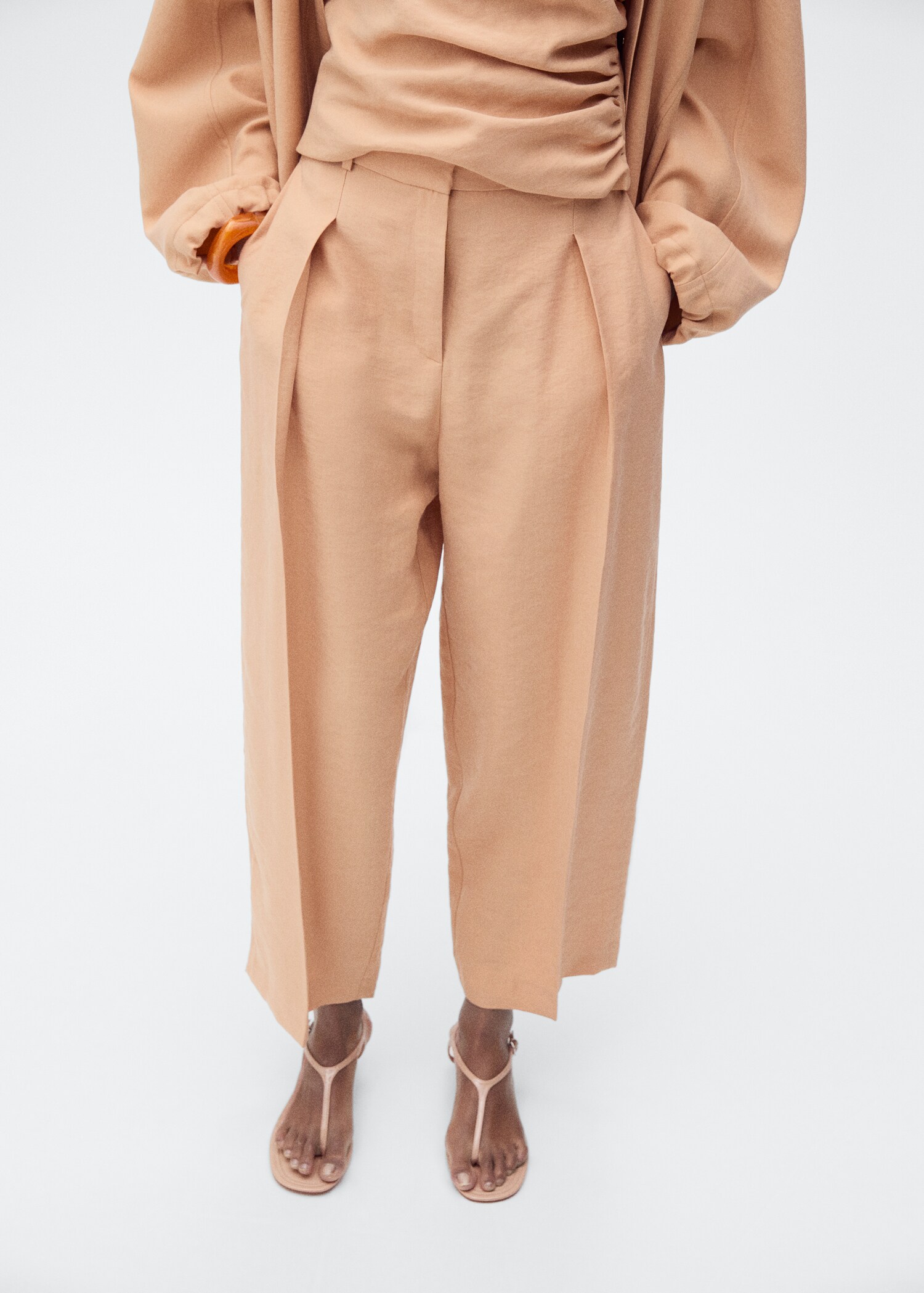 Straight-fit lyocell pants with pleats - Medium plane