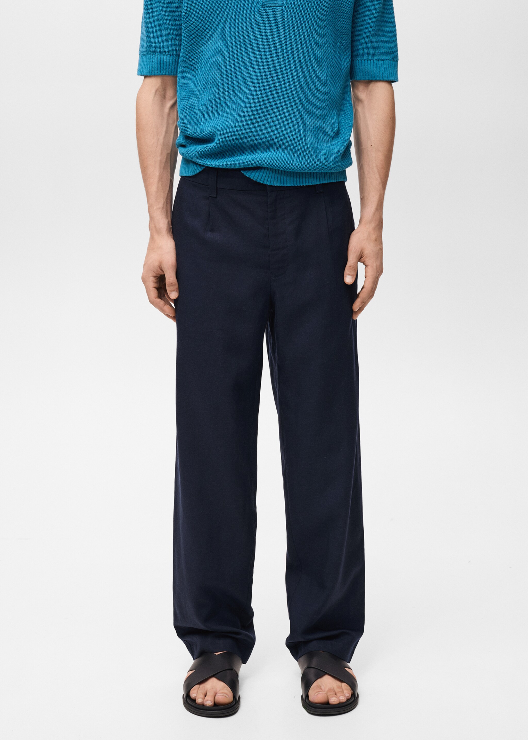 Linen lyocell regular-fit trousers - Medium plane, Dark Navy. Ref: 87007889-00.