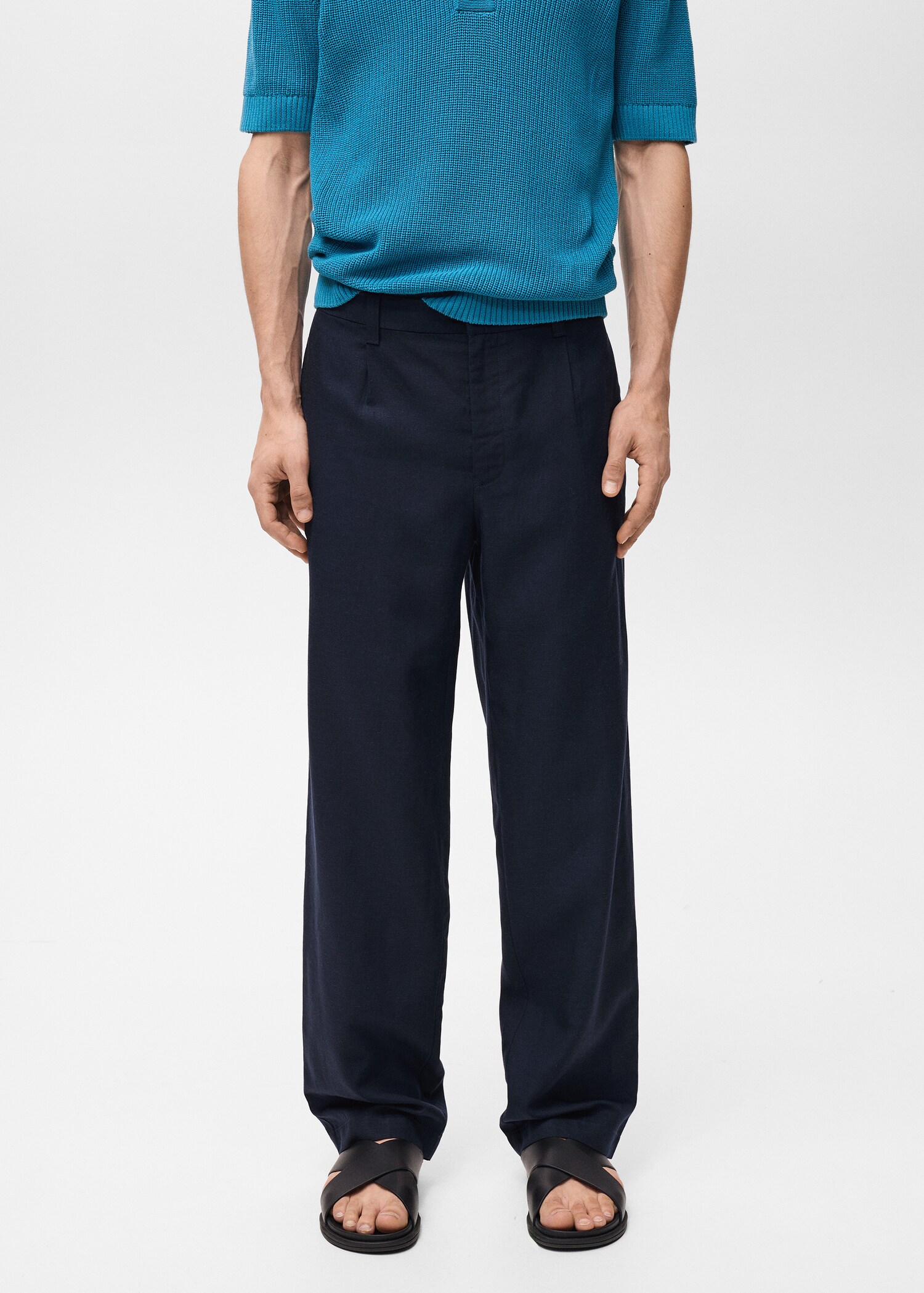 Linen lyocell regular-fit trousers - Medium plane