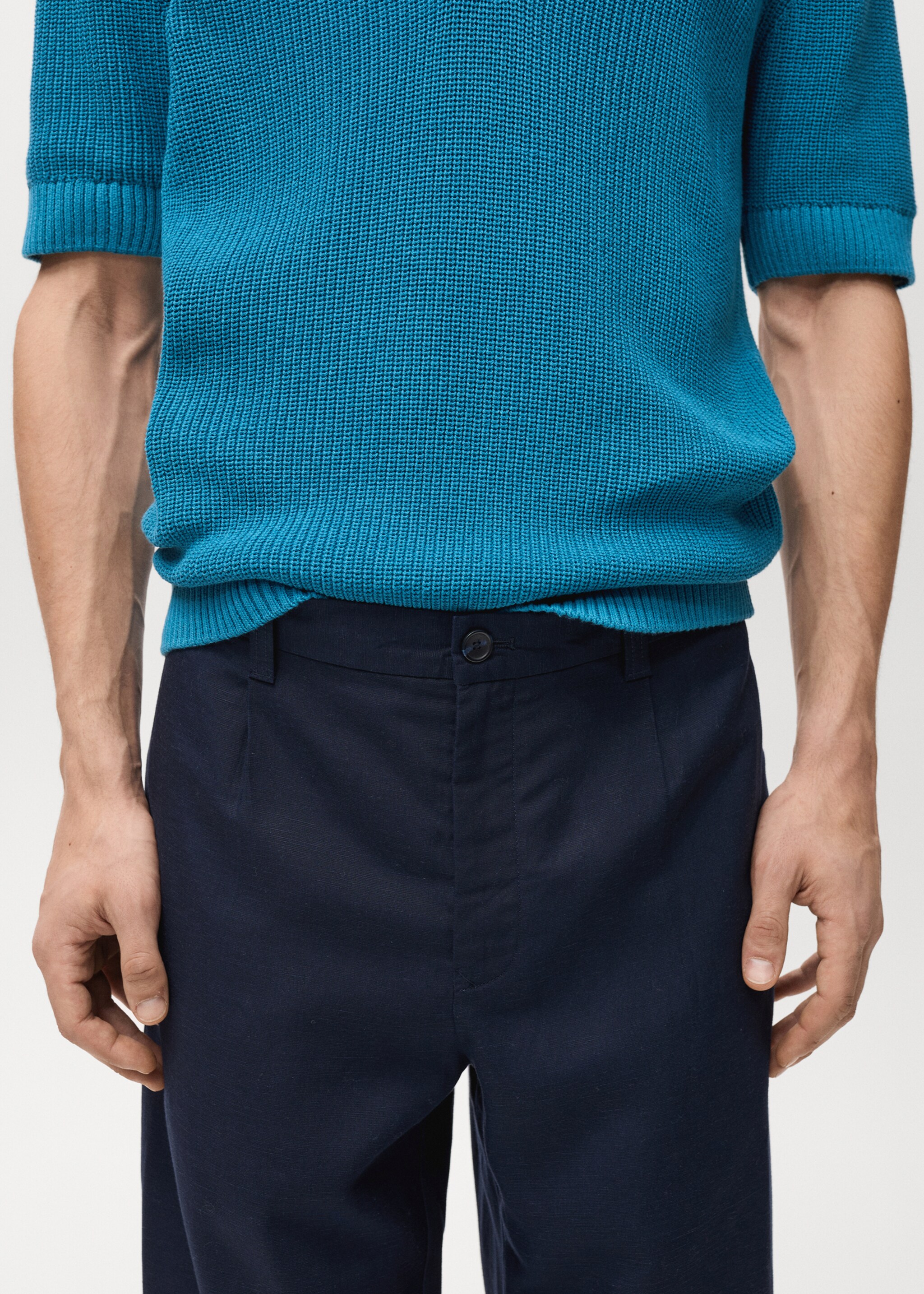 Linen lyocell regular-fit trousers - Details of the article 1, Dark Navy. Ref: 87007889-00.