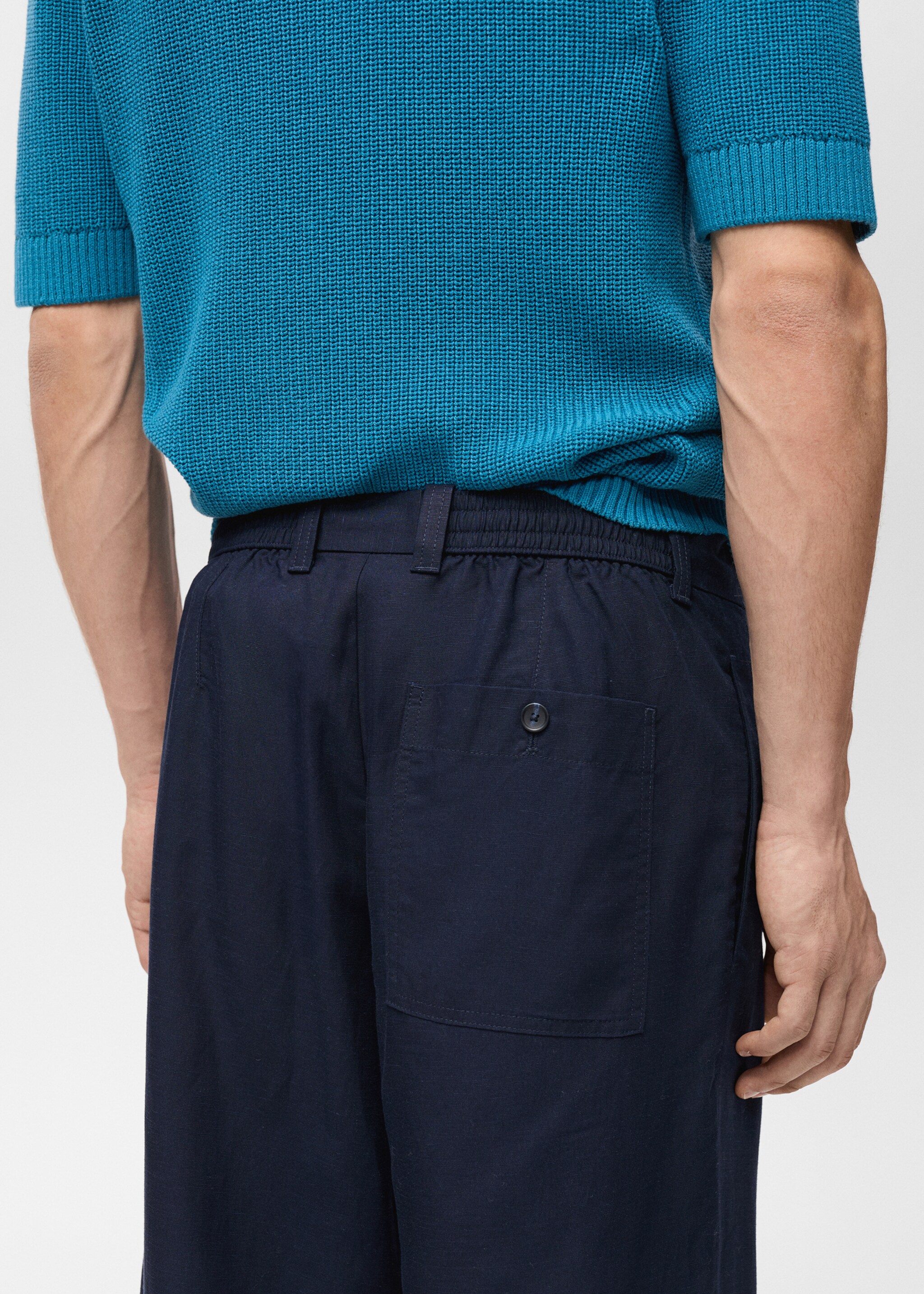 Linen lyocell regular-fit trousers - Details of the article 6, Dark Navy. Ref: 87007889-00.
