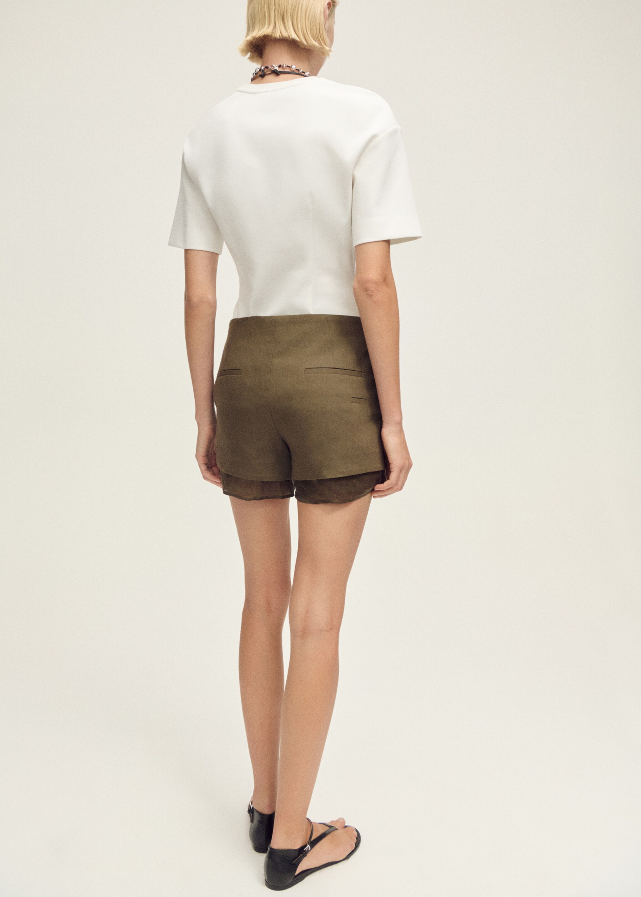 Short-sleeved peplum t-shirt - Reverse of the article, White. Ref: 87007911-00.