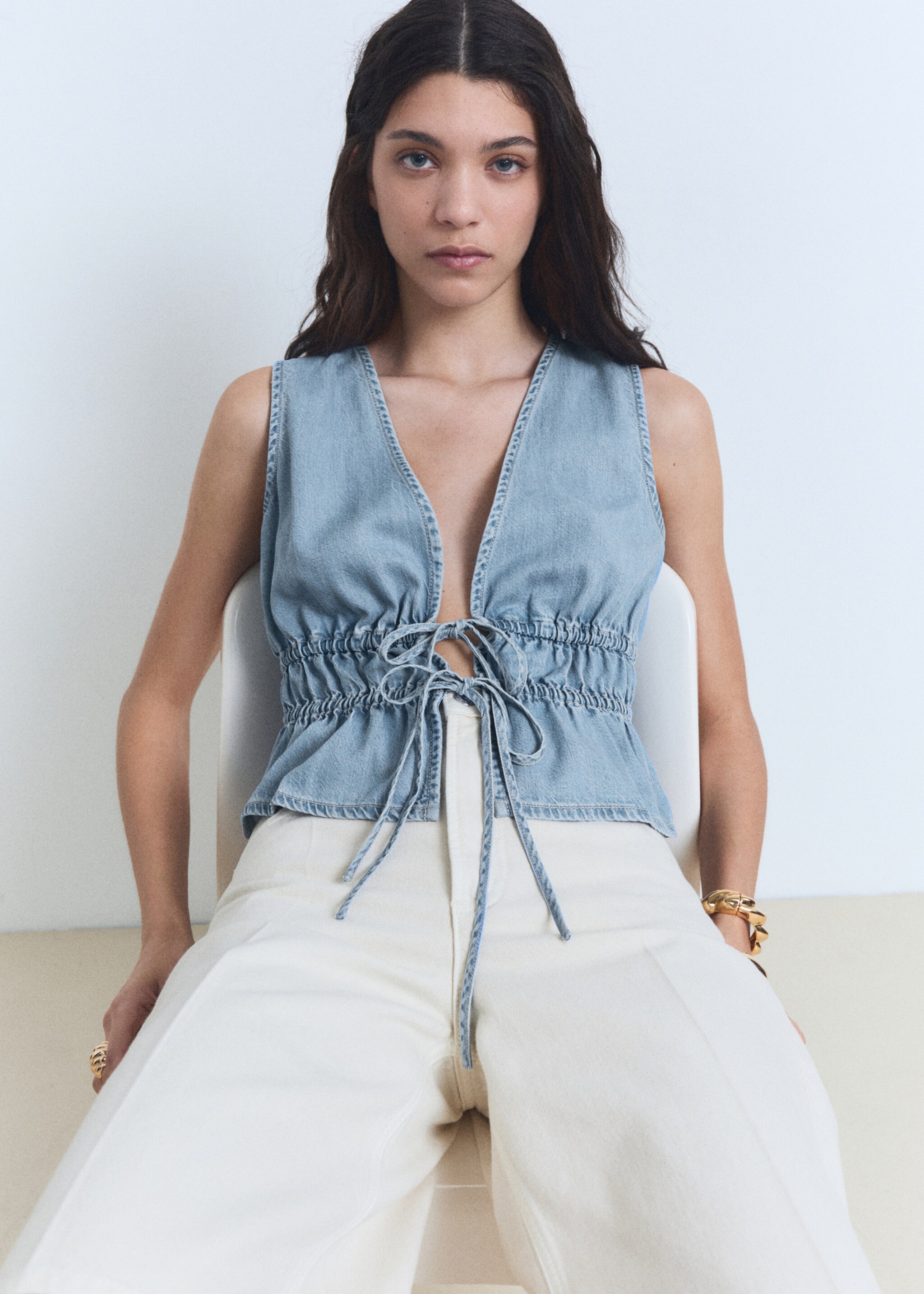 Top lyocell cierre lazos - Detalle del artículo 2, Azul claro. Ref: 87008654-00.