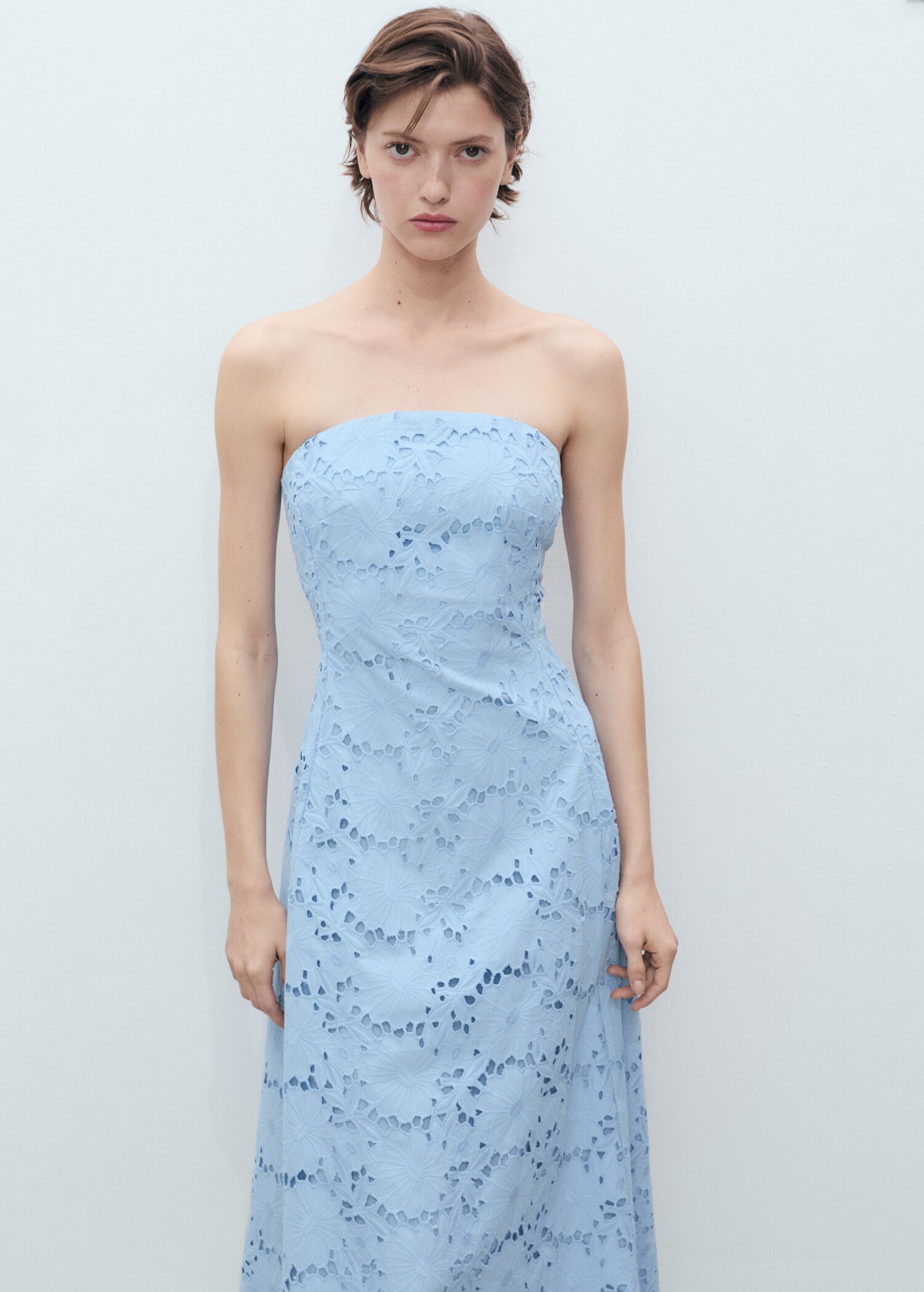 Strapless jurk met broderie anglaise - Middenvlak
