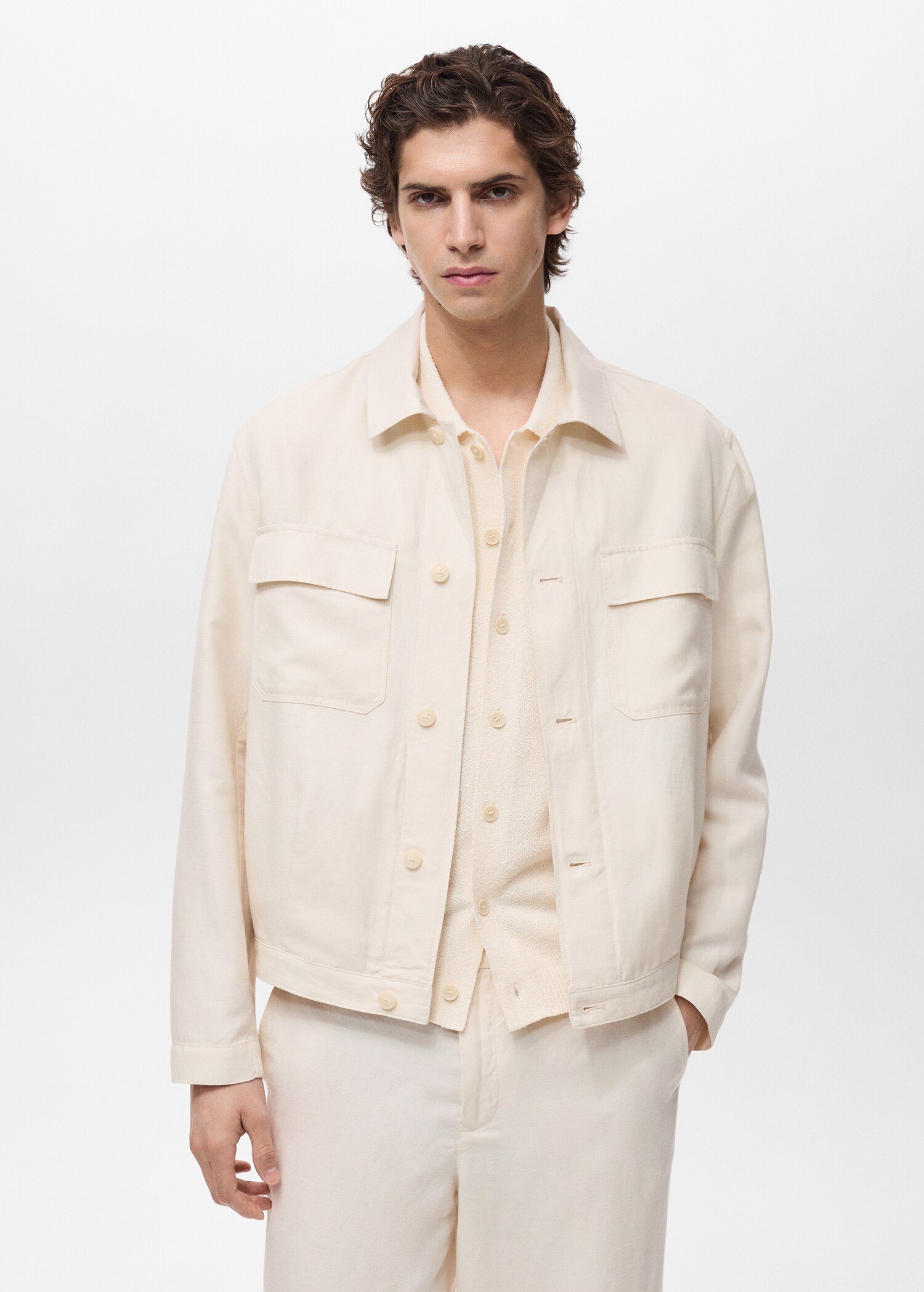 Bowling-style overshirt in a linen blend - Medium plane