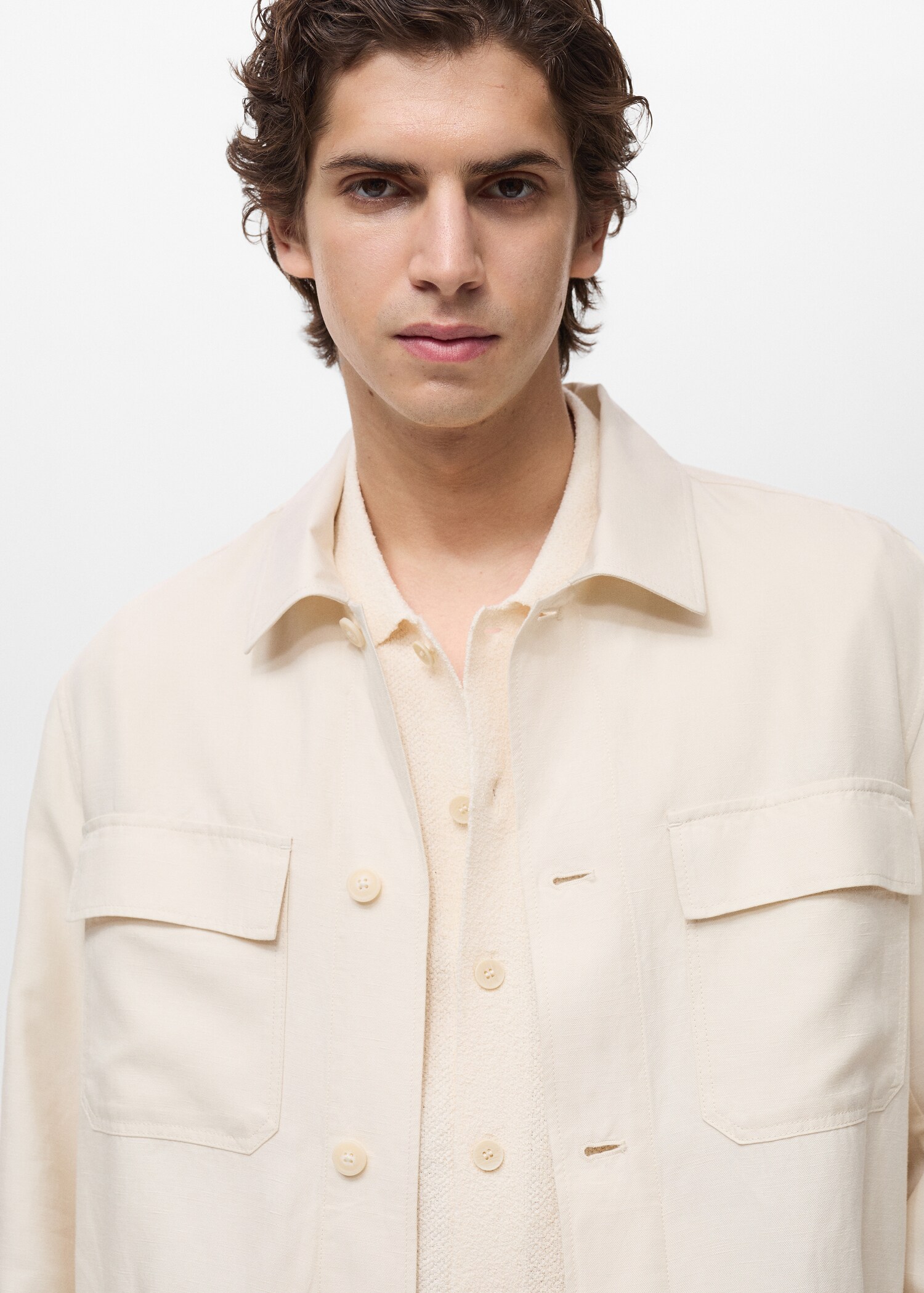Bowling-style overshirt in a linen blend - Details of the article 1