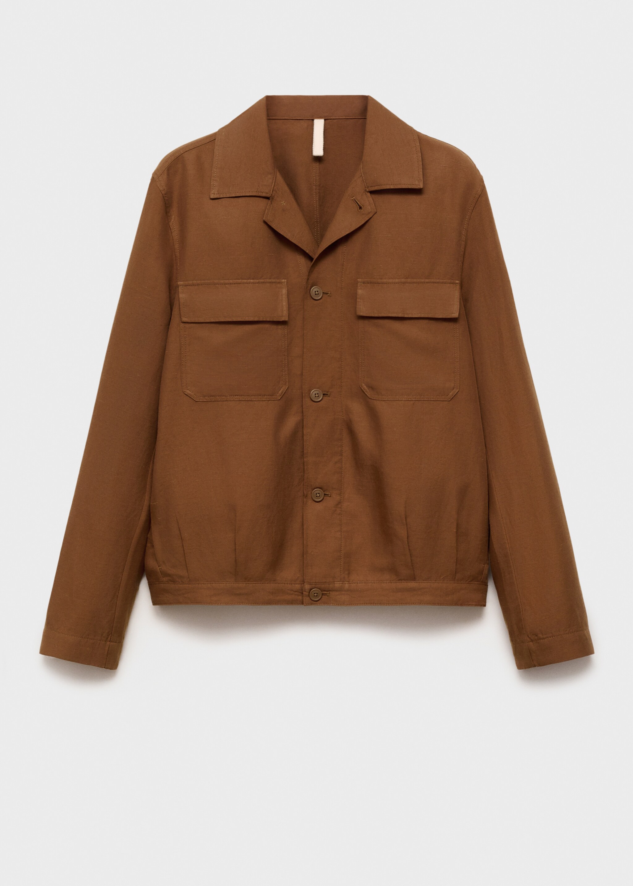 Bowling-style overshirt in a linen blend - Article without model, Tobacco Brown. Ref: 87009208-00.