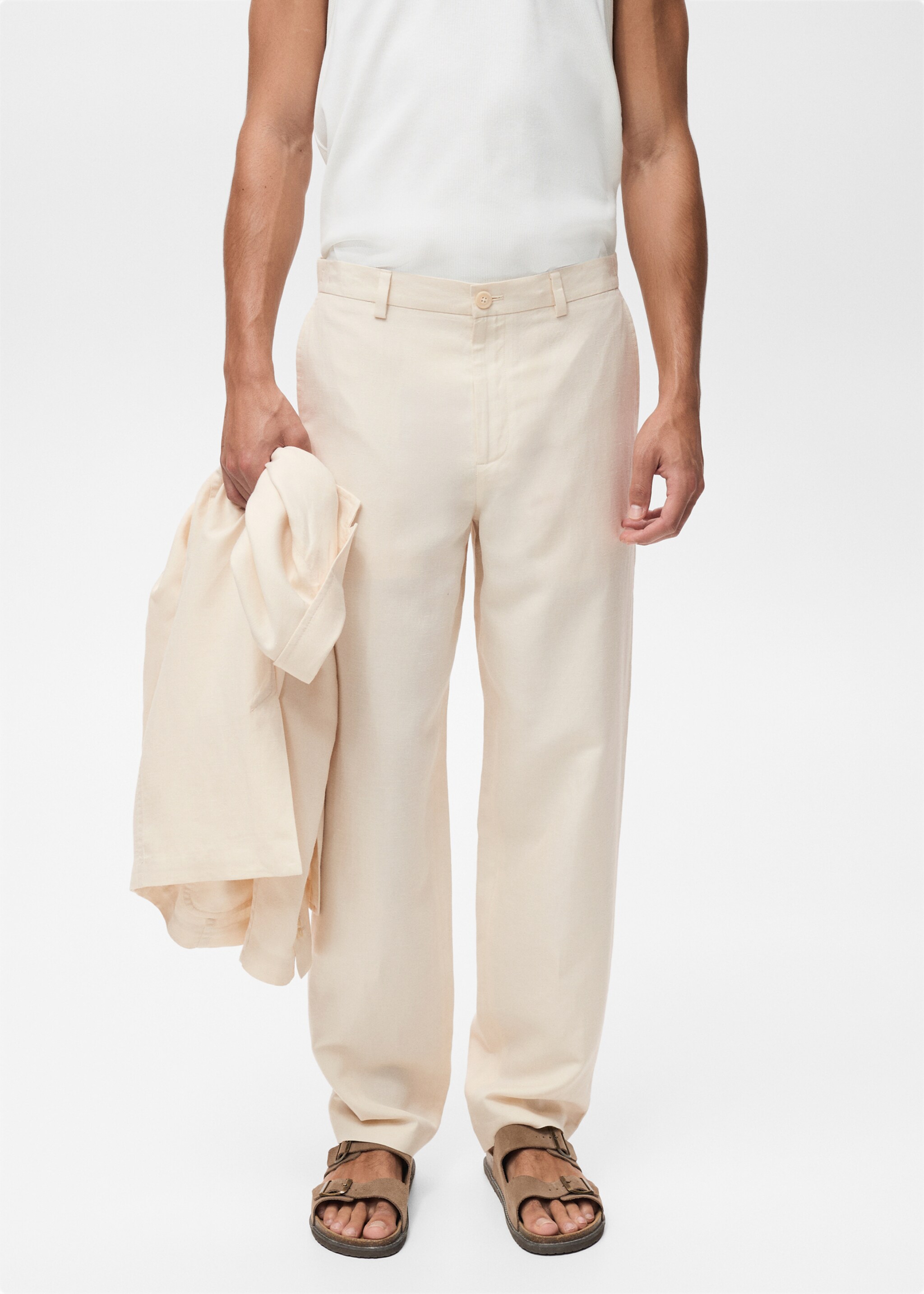 Linen-lyocell blend suit trousers - Medium plane, Ecru. Ref: 87009210-00.