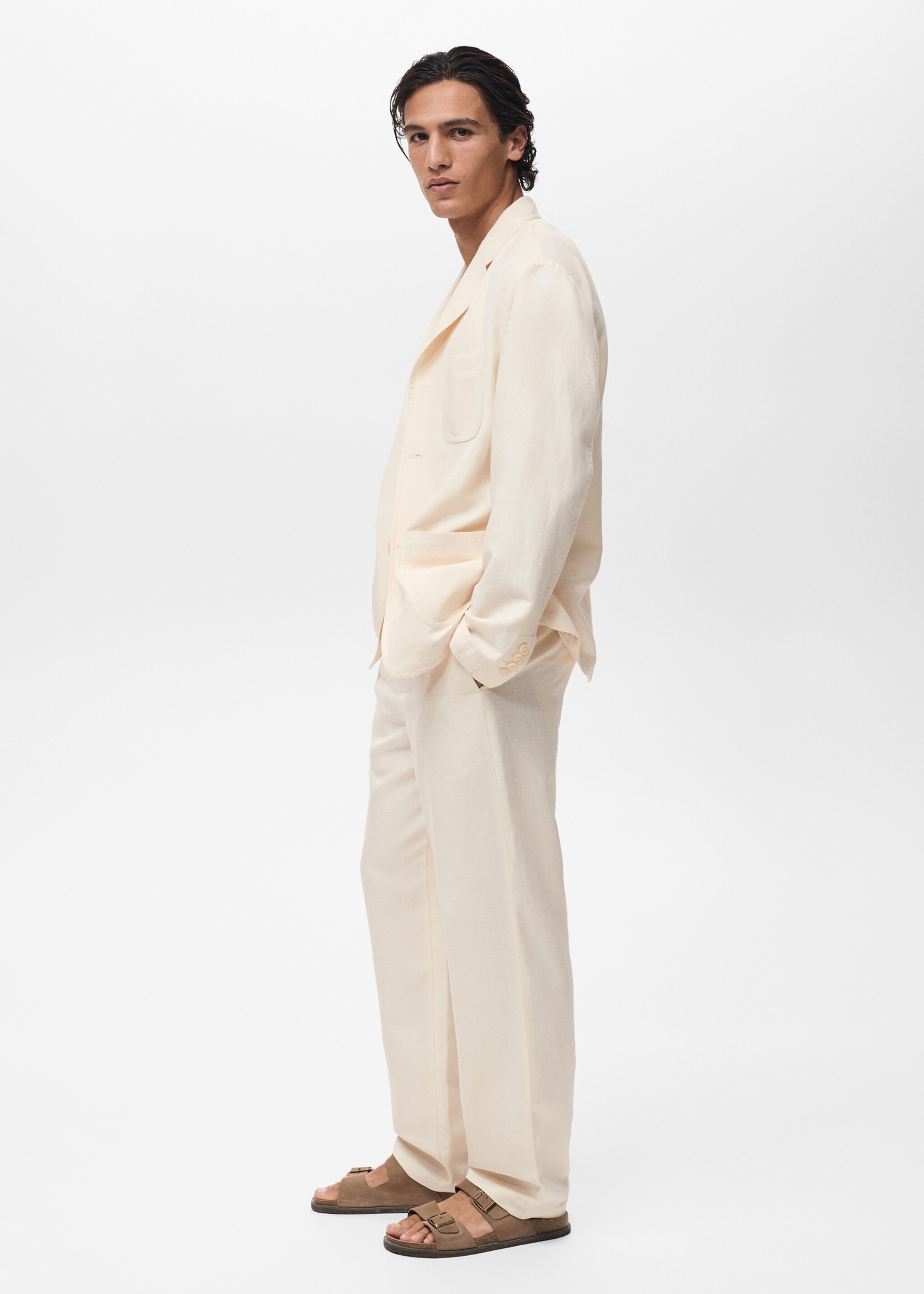 Linen-lyocell blend suit trousers - Details of the article 2, Ecru. Ref: 87009210-00.