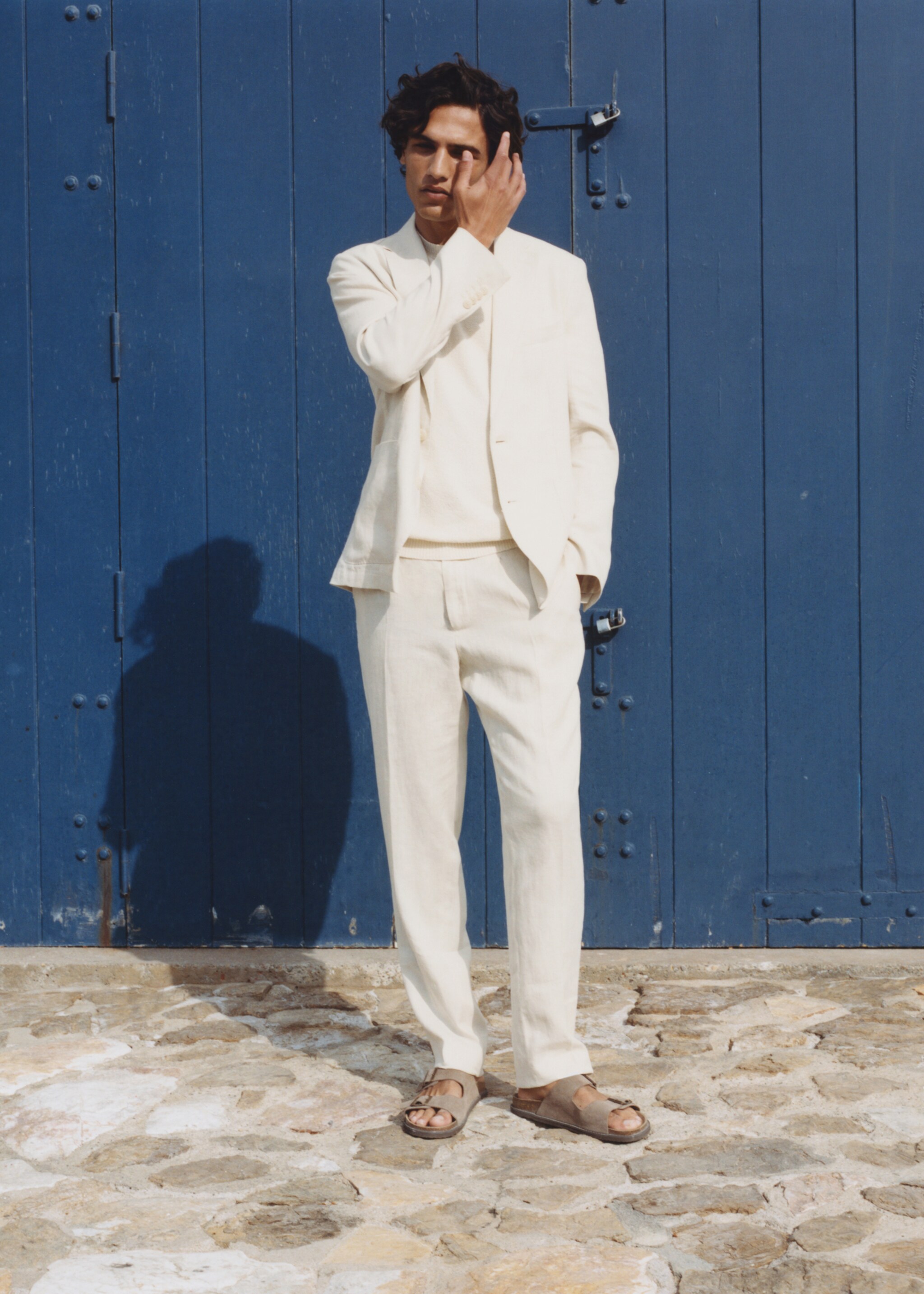 Linen-lyocell blend suit trousers - Details of the article 5, Ecru. Ref: 87009210-00.