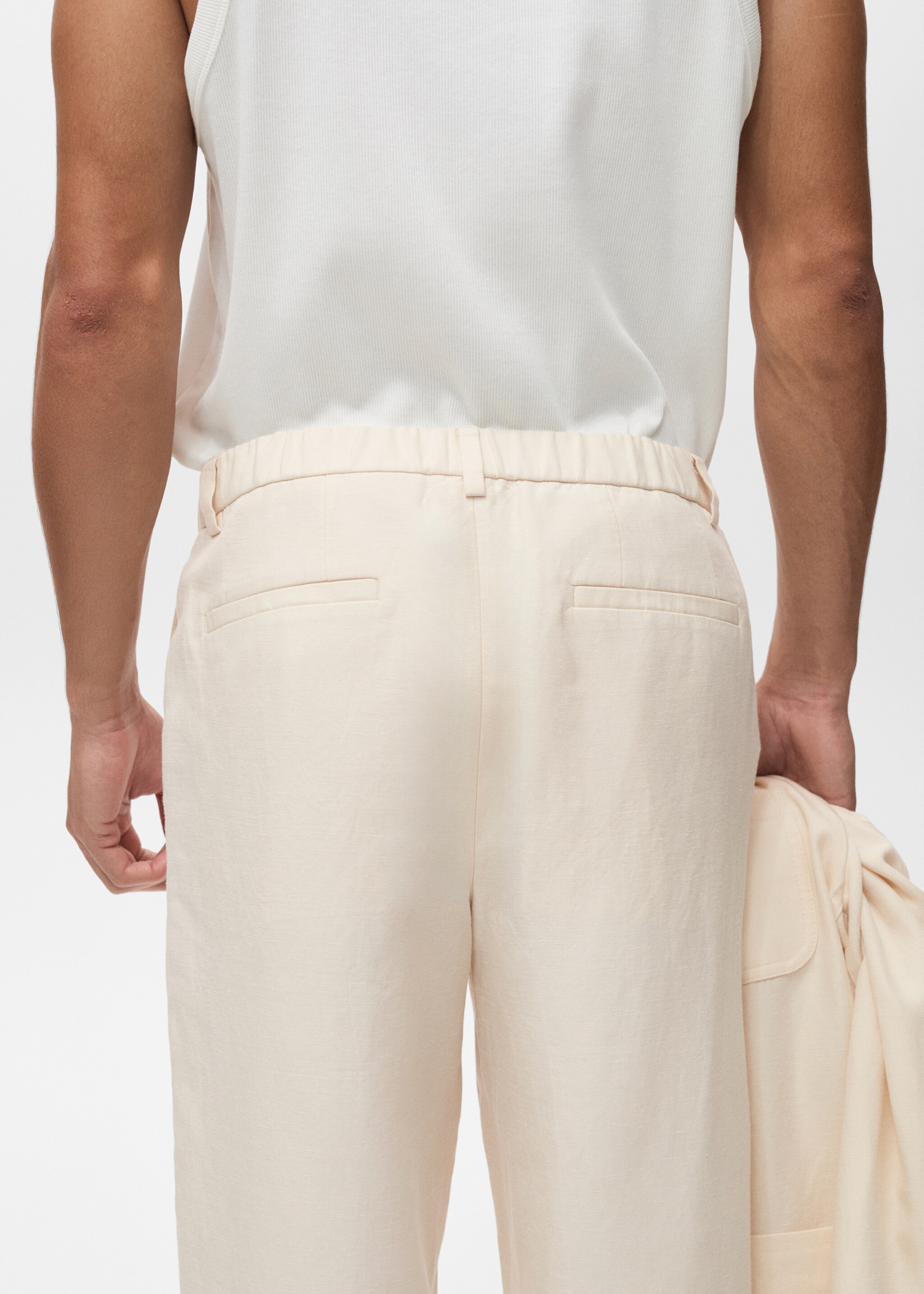 Linen-lyocell blend suit trousers - Details of the article 6, Ecru. Ref: 87009210-00.