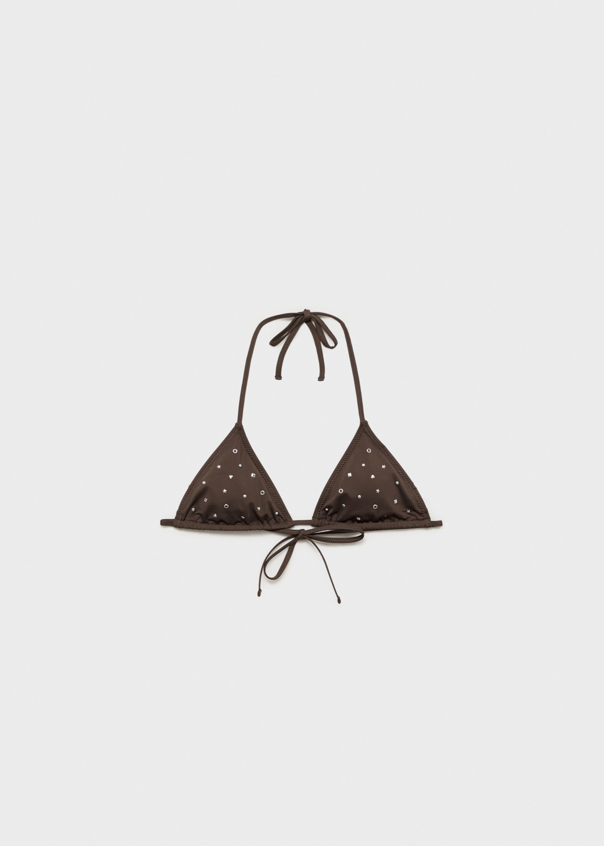 Triangle bikini top with metallic embellishments - Article without model, Chocolate. Ref: 87009214-00.