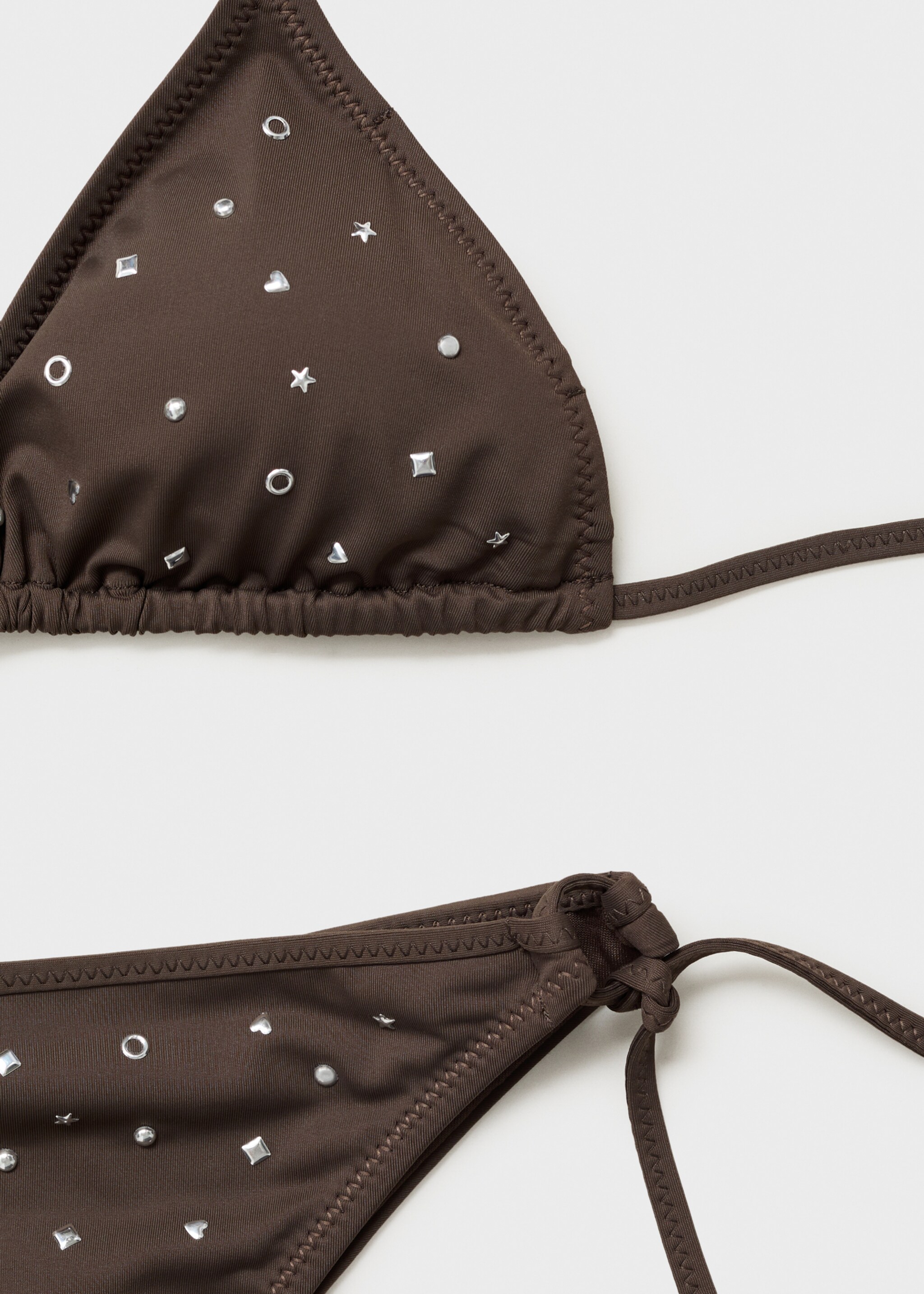 Triangle bikini top with metallic embellishments - Details of the article 0, Chocolate. Ref: 87009214-00.