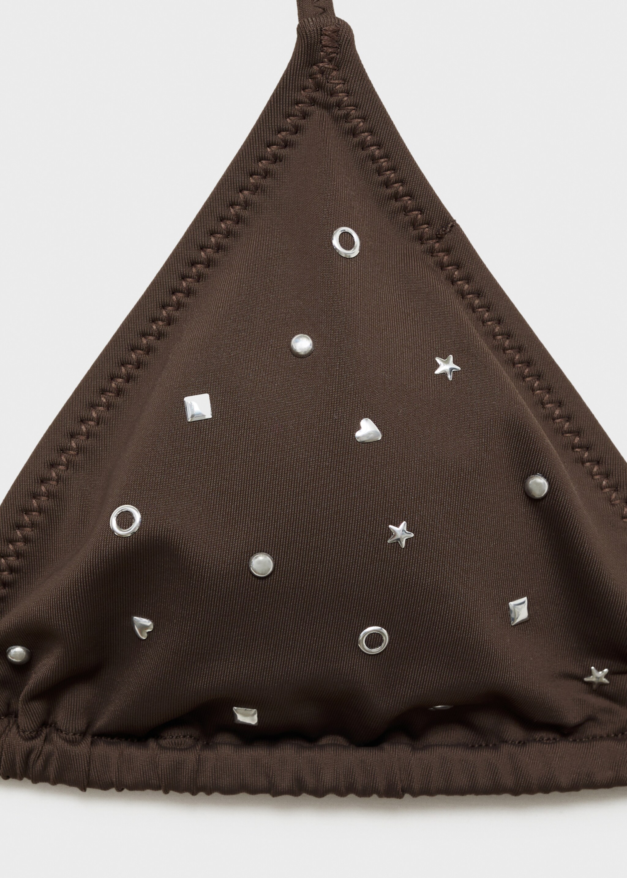 Triangle bikini top with metallic embellishments - Details of the article 8, Chocolate. Ref: 87009214-00.