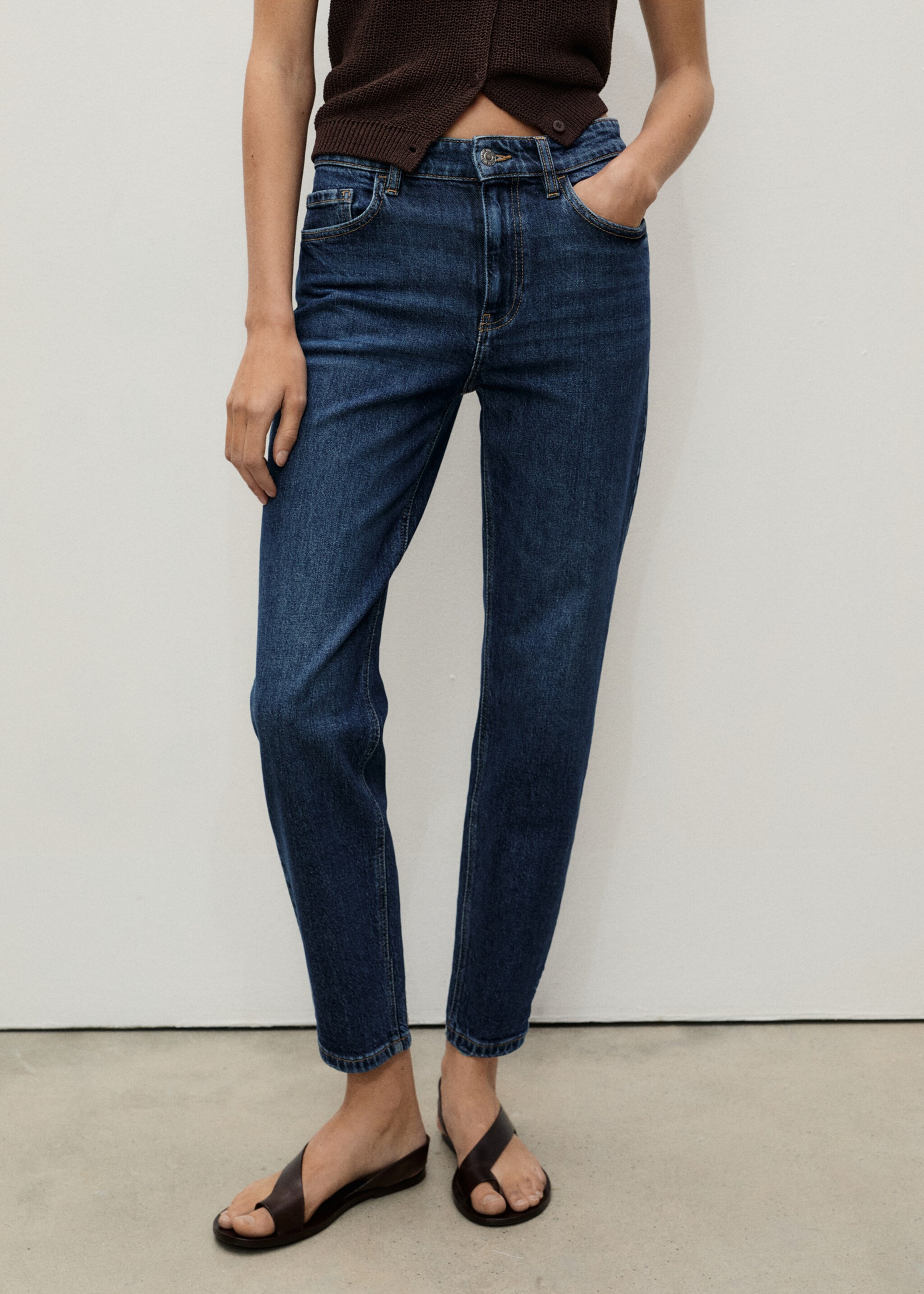 Newmom comfort high-rise jeans - Medium plane, Dark Blue. Ref: 87010289-00.