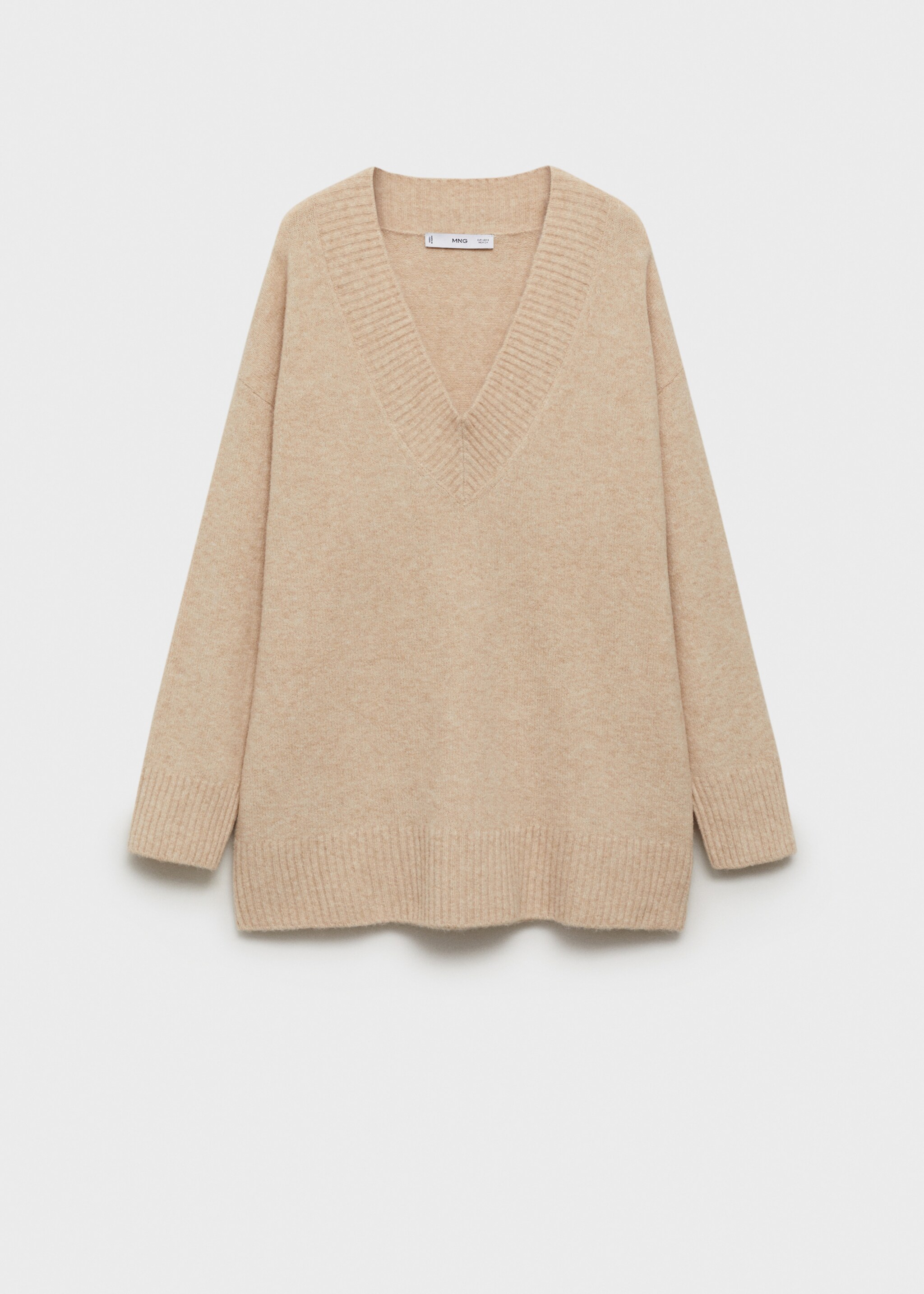 Oversized V-neck sweater - Article without model, Beige. Ref: 87010292-00.