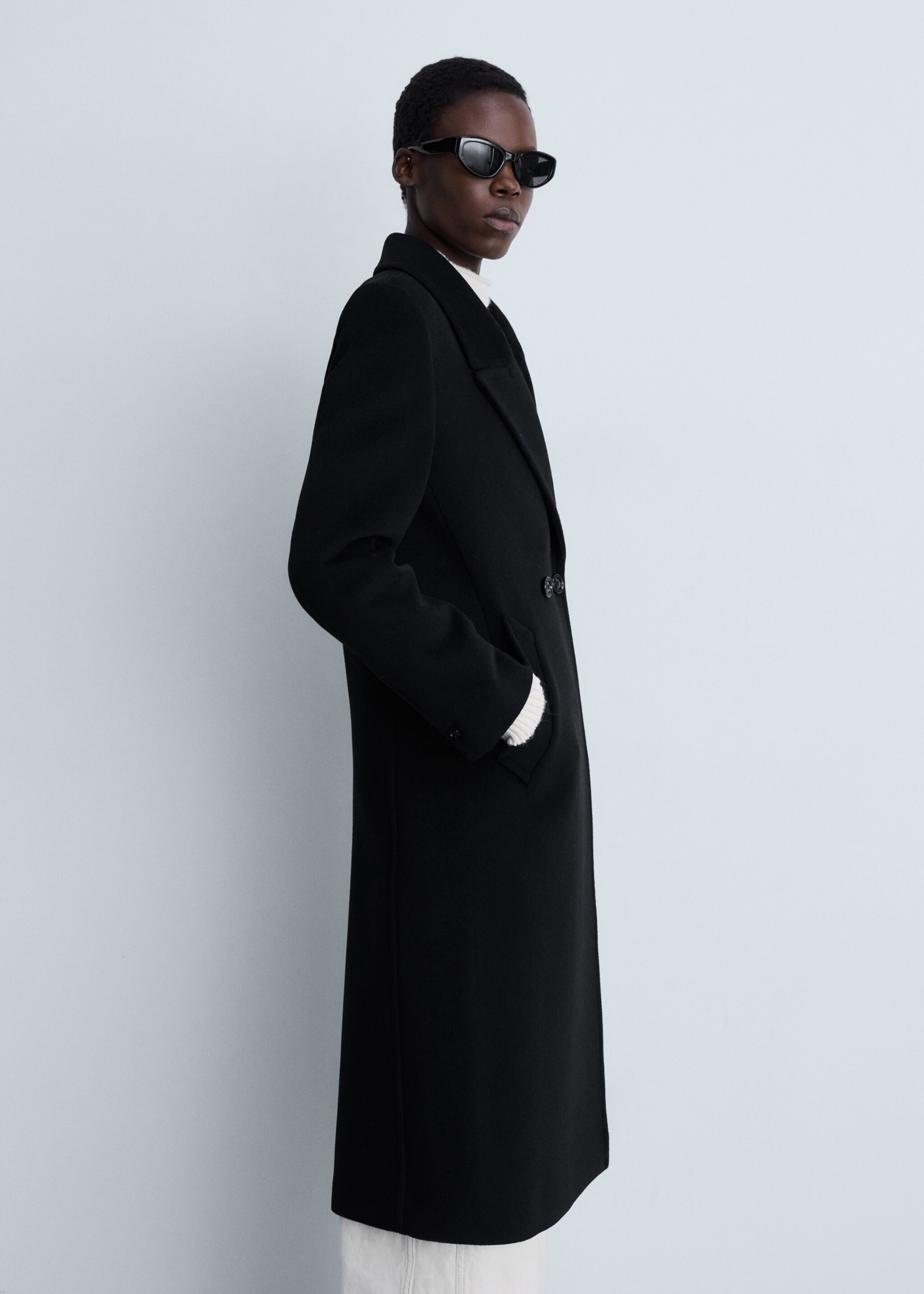 Wool coat with lapels - Medium plane, Black. Ref: 87010345-00.