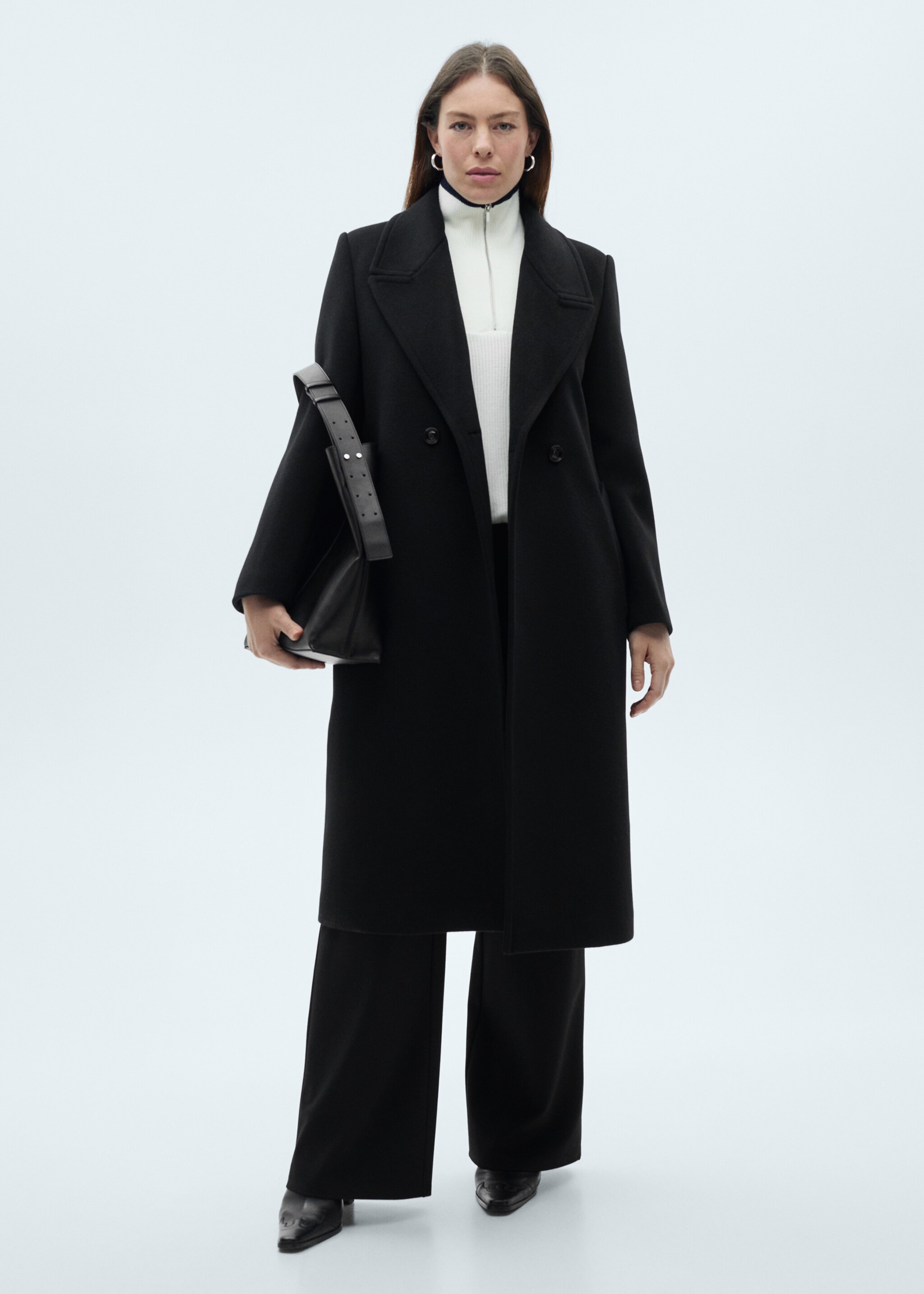 Wool coat with lapels - Details of the article 3, Black. Ref: 87010345-00.