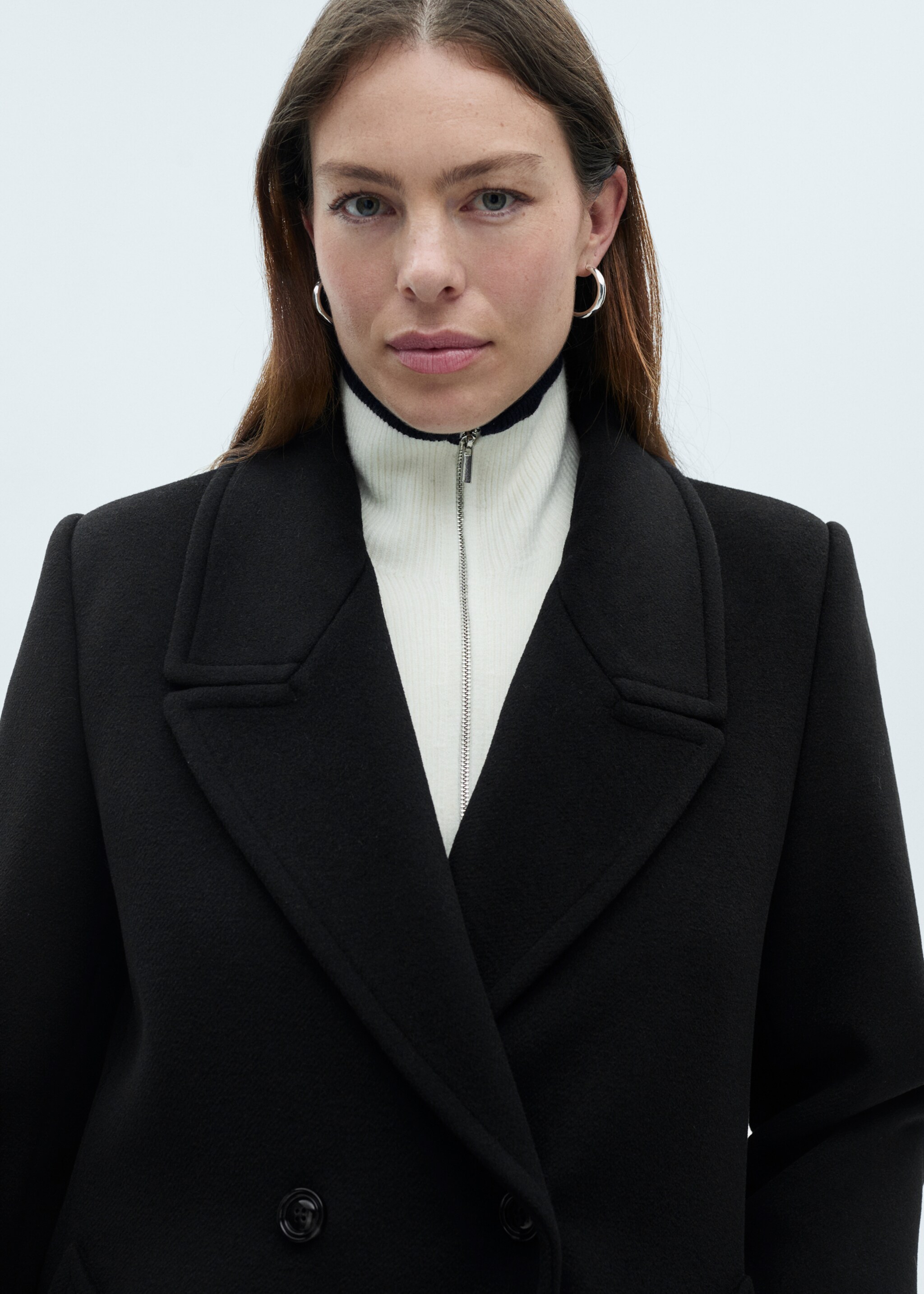 Wool coat with lapels - Details of the article 4, Black. Ref: 87010345-00.