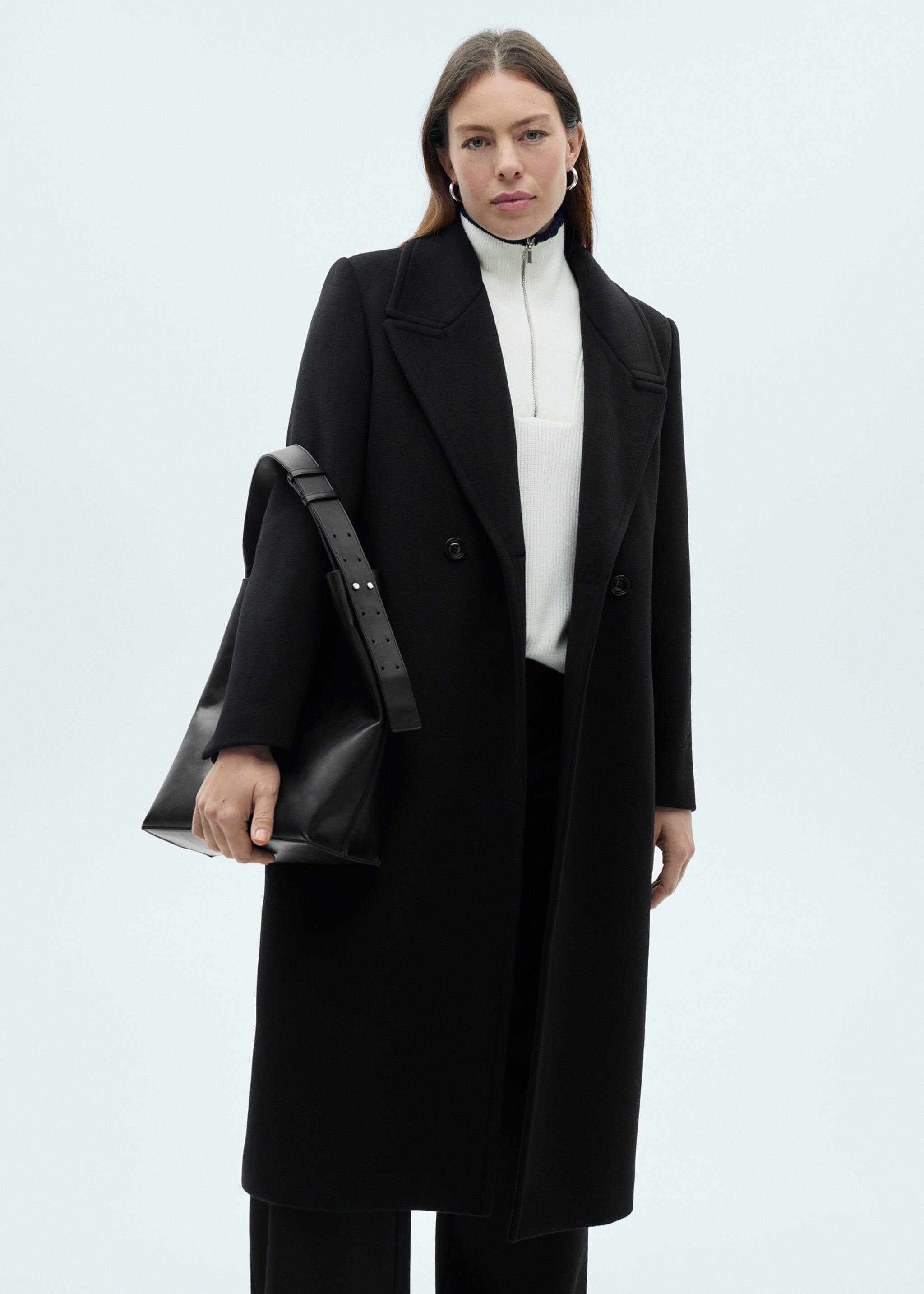 Wool coat with lapels - Details of the article 5, Black. Ref: 87010345-00.