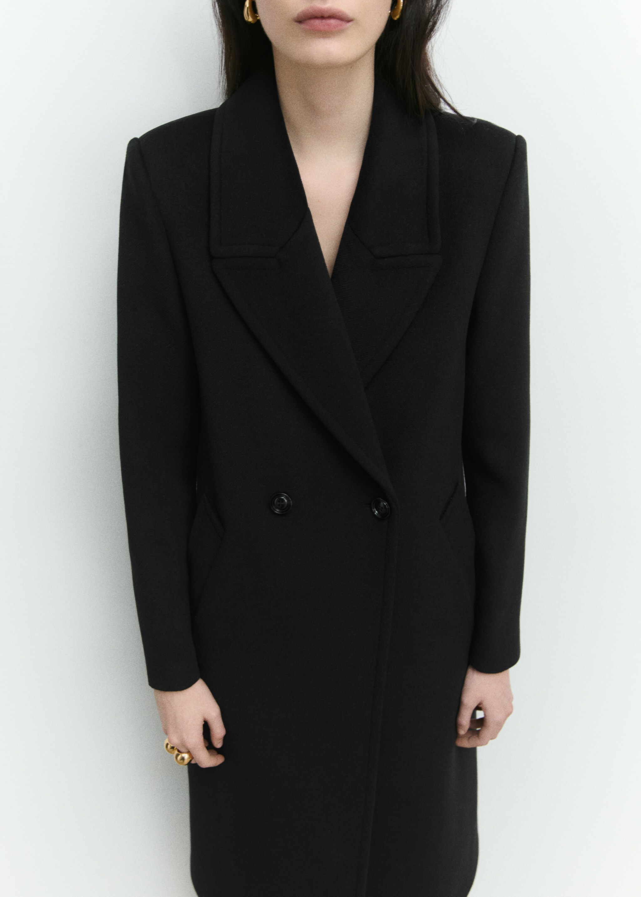 Wool coat with lapels - Details of the article 7, Black. Ref: 87010345-00.