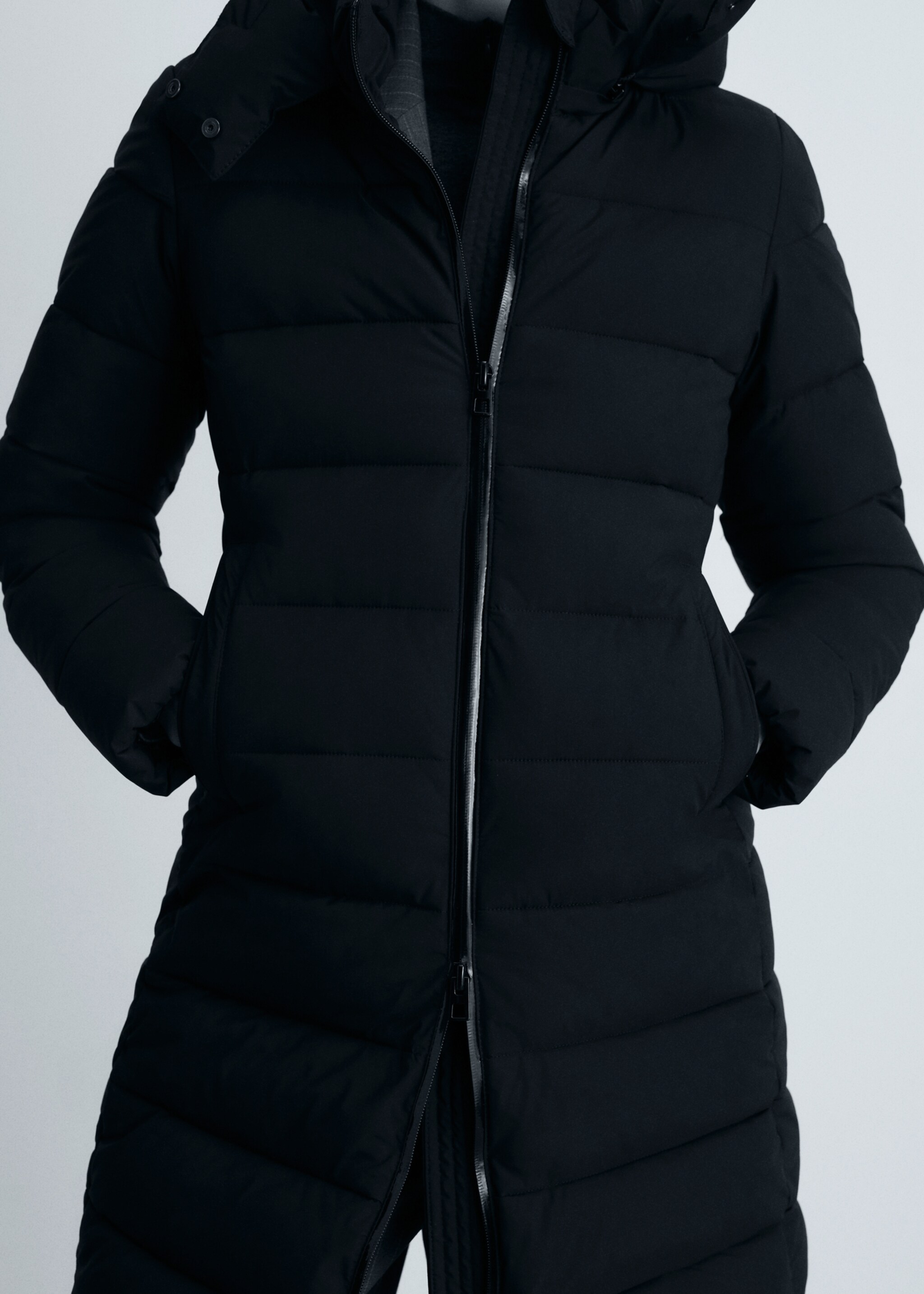 Wasserabweisender Midi-Steppanorak - Mittlere Ansicht, Schwarz. Ref: 87010346-00.