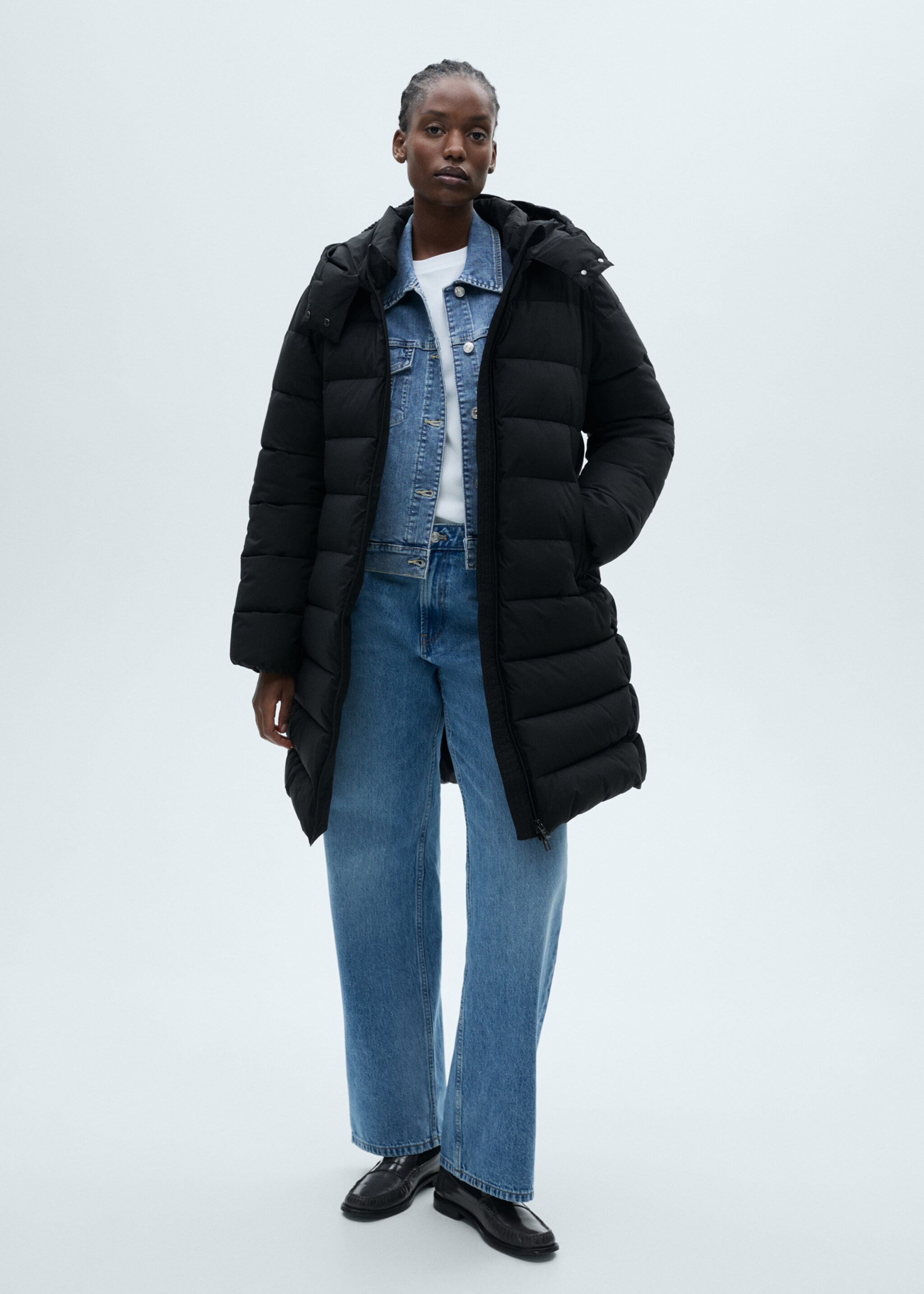 Wasserabweisender Midi-Steppanorak - Detail des Artikels 3, Schwarz. Ref: 87010346-00.