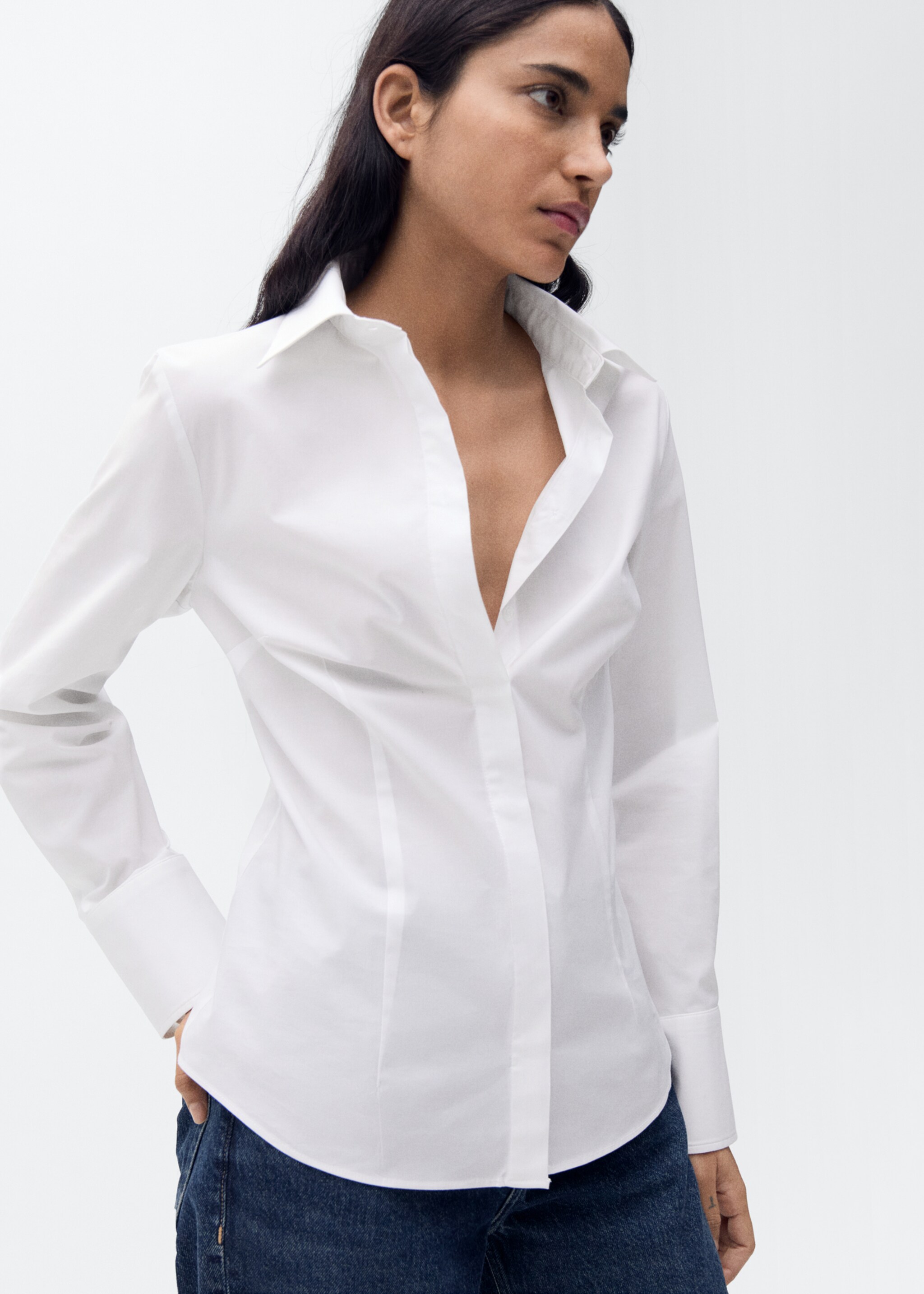 Fitted cotton shirt - Medium plane, White. Ref: 87010350-00.