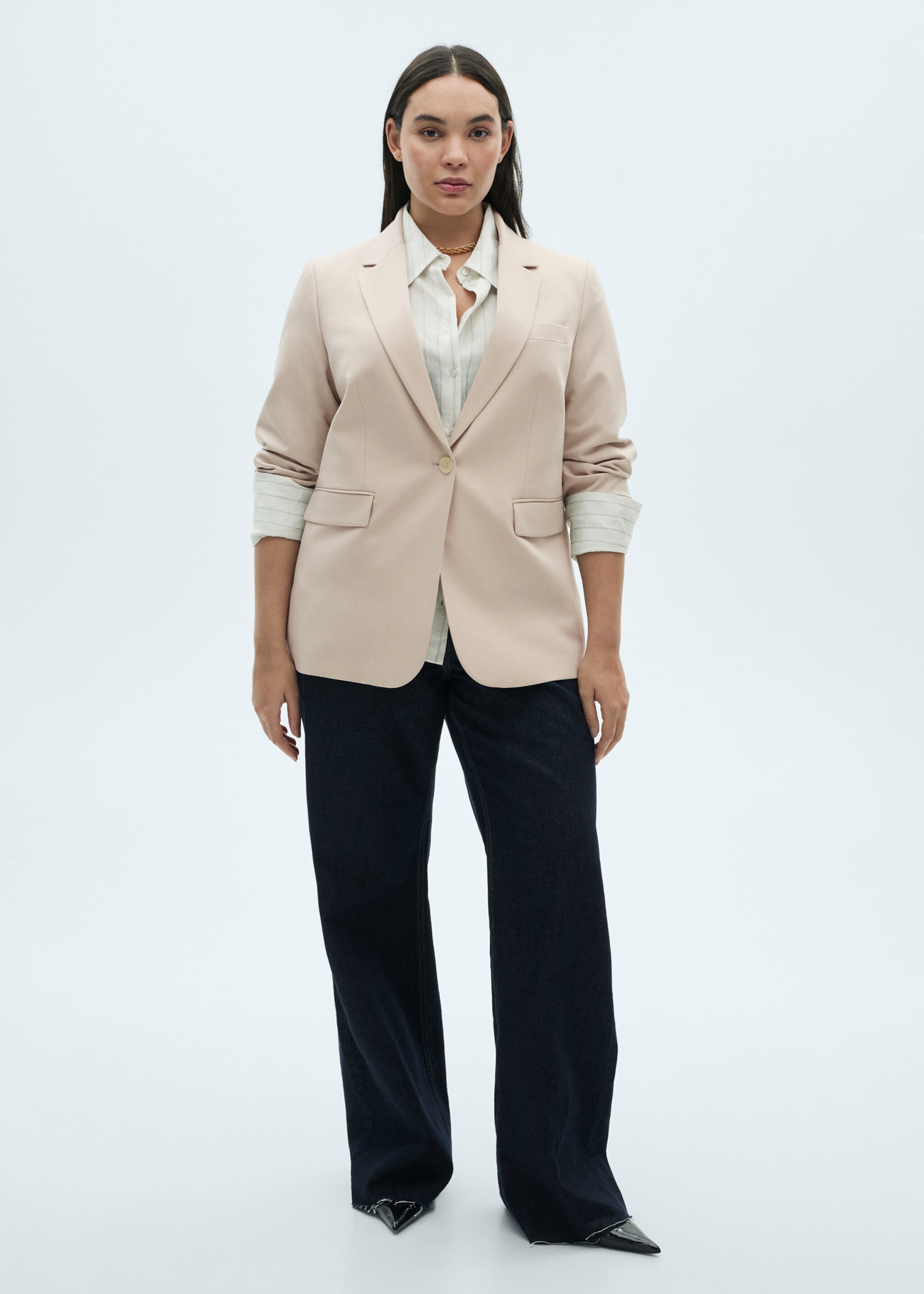 Fitted suit blazer - Details of the article 3, Light/Pastel Grey. Ref: 87010379-00.