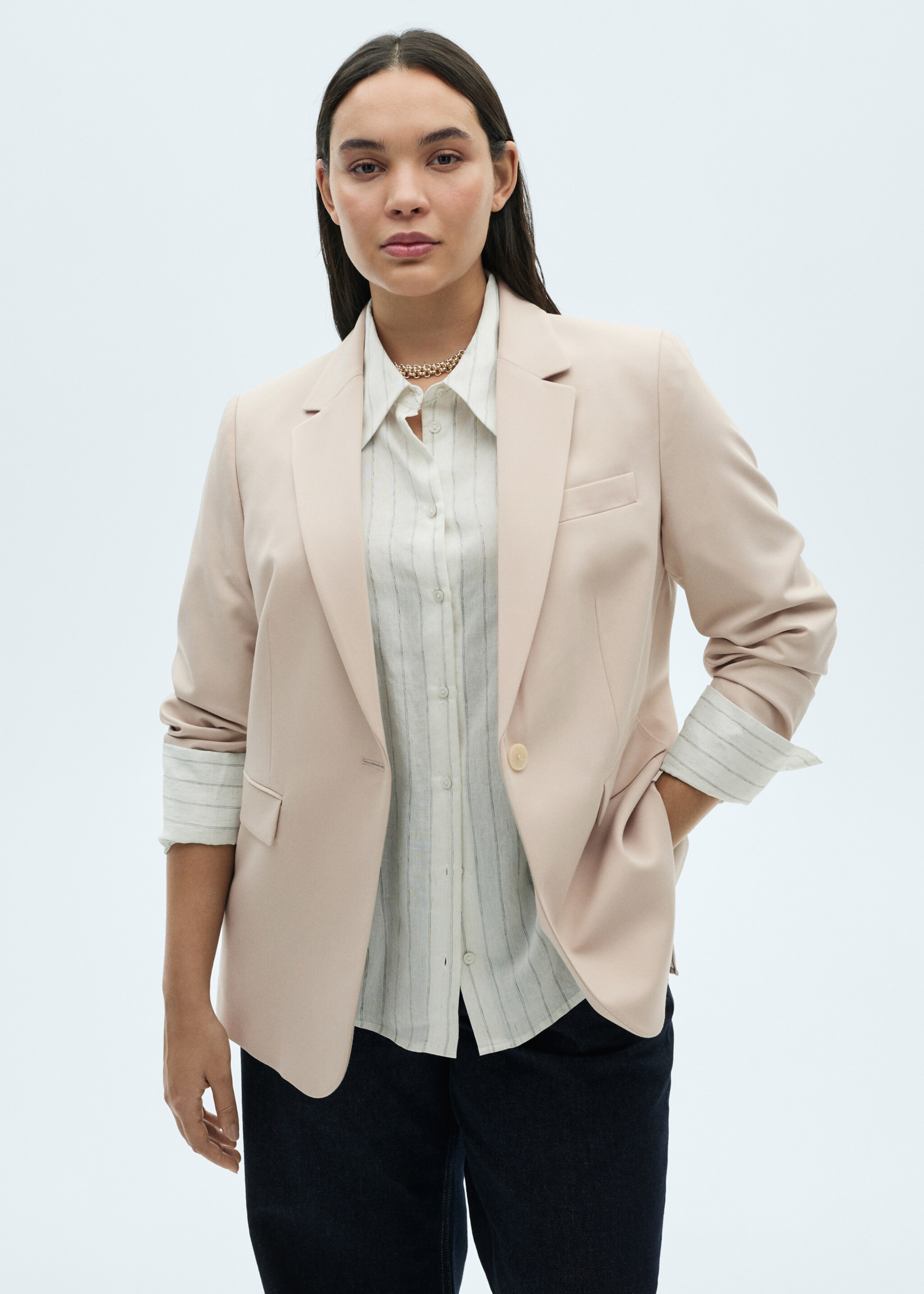 Fitted suit blazer - Details of the article 5, Light/Pastel Grey. Ref: 87010379-00.