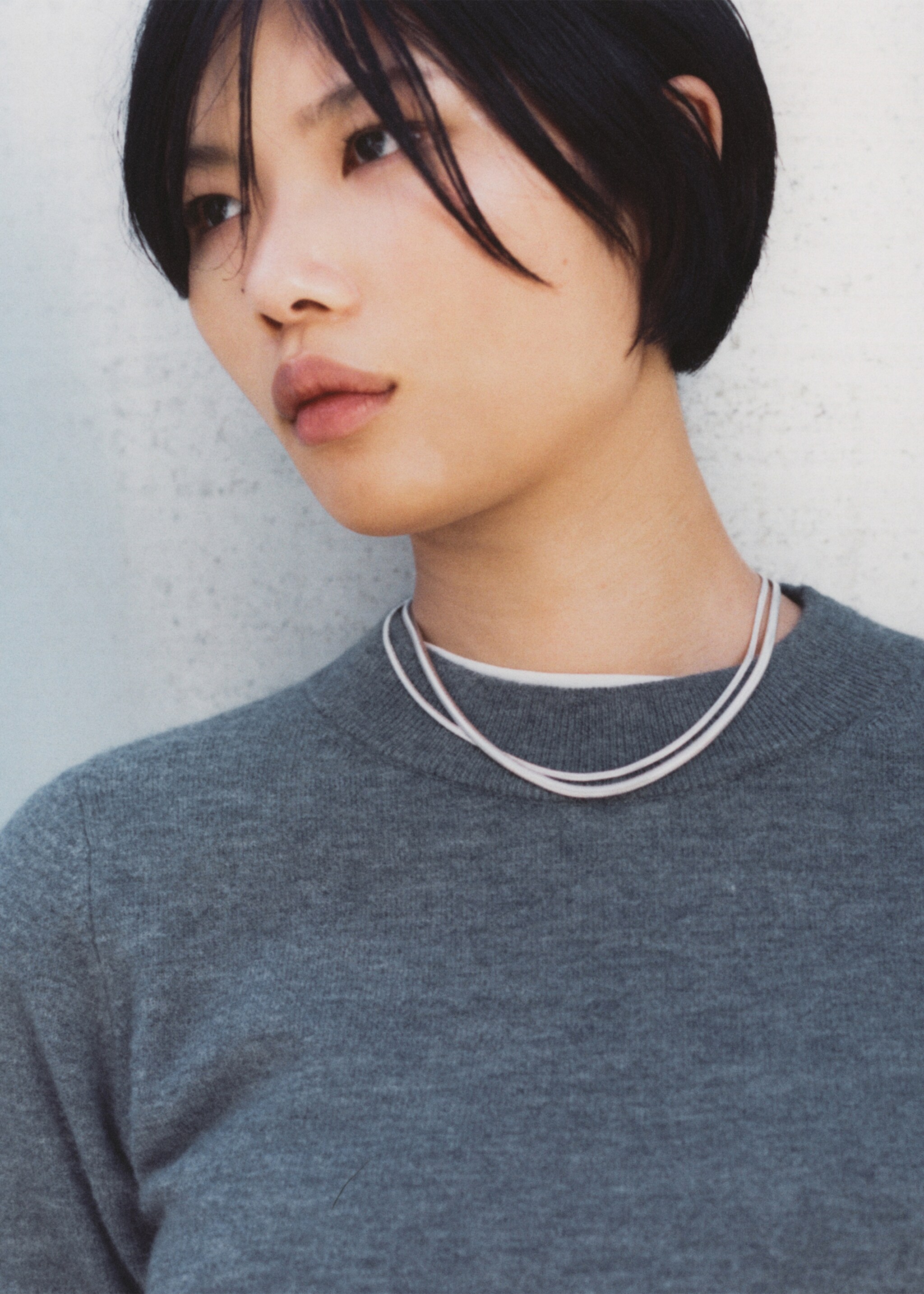 Textured double necklace - Details of the article 9, Silver. Ref: 87010462-00.