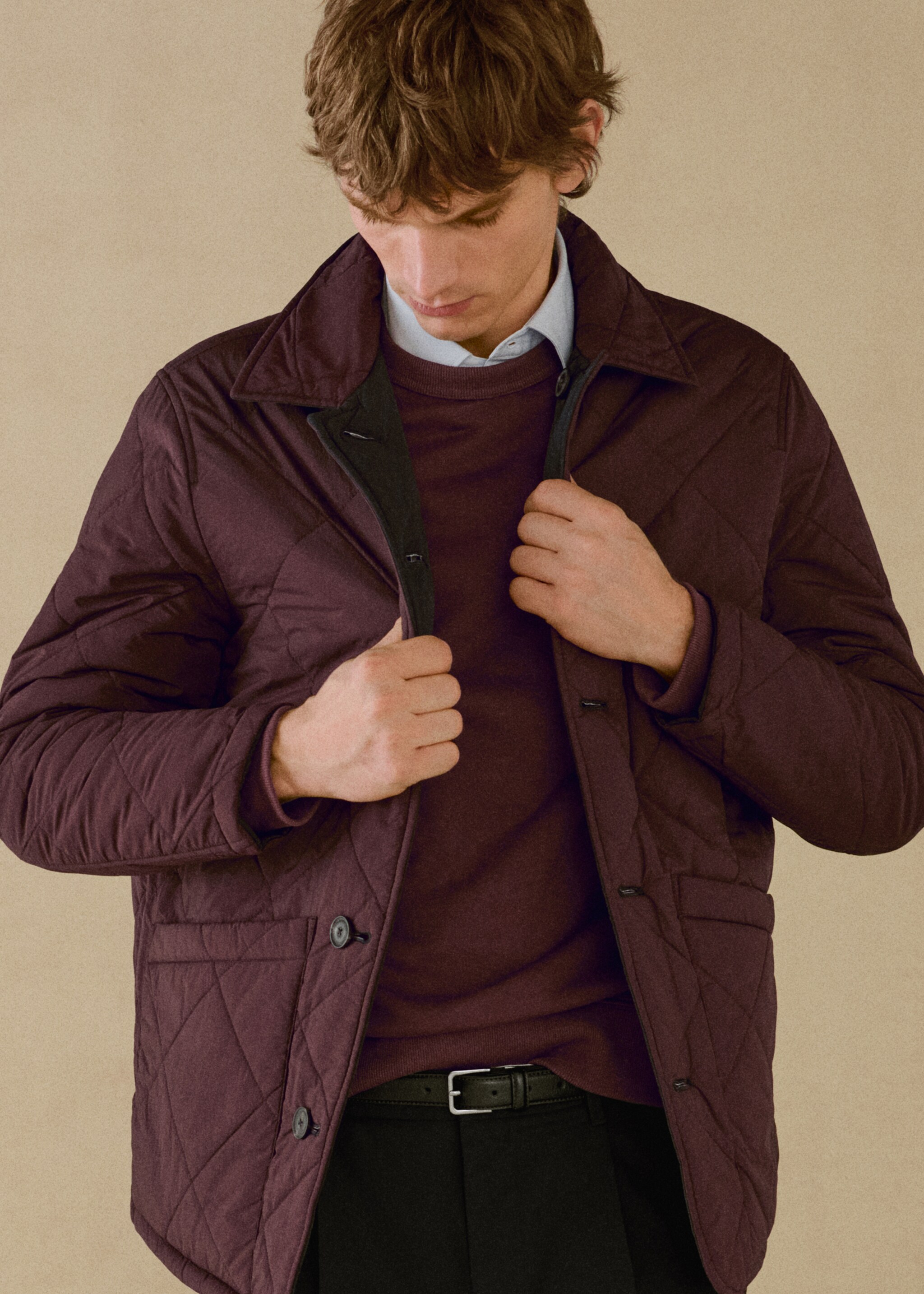 Two-tone reversible quilted jacket - Details of the article 5, Dark Navy. Ref: 87010577-00.