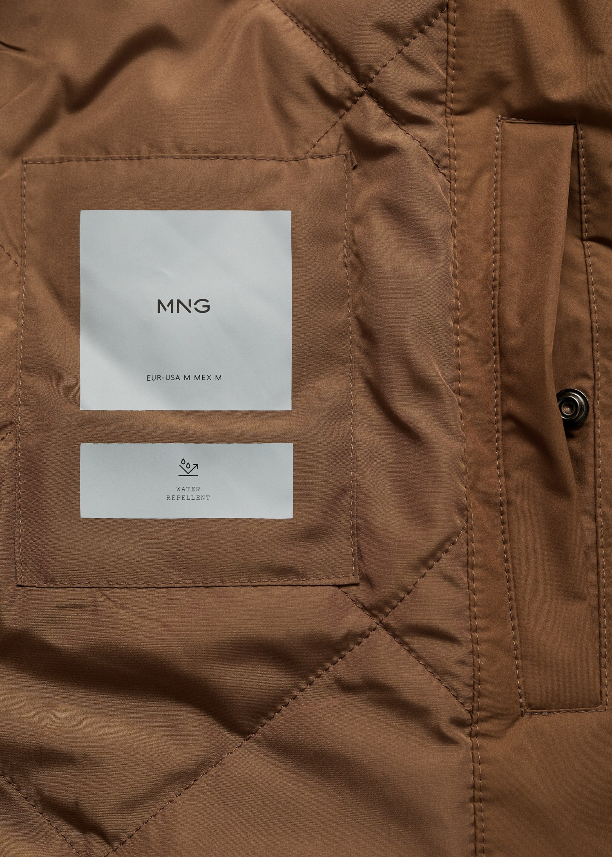 Water-repellent quilted bomber jacket - Details of the article 0, Tobacco Brown. Ref: 87010580-00.