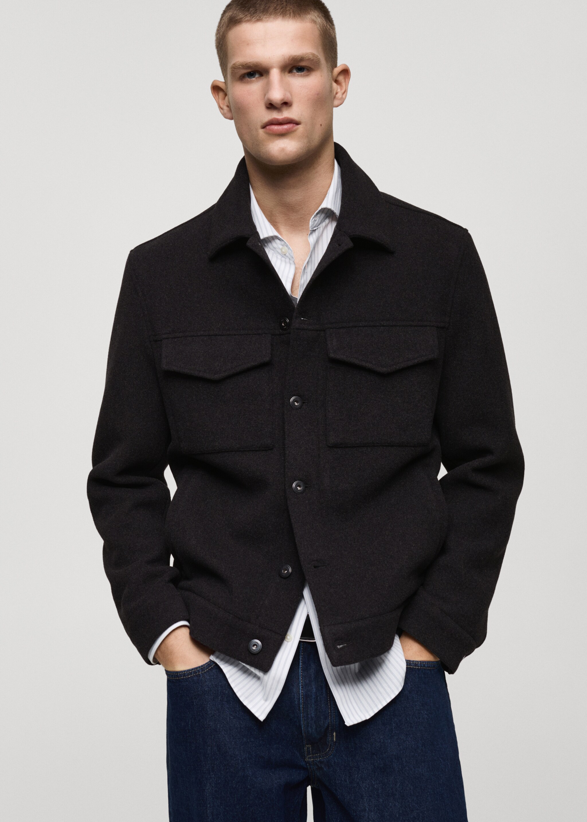 Regular-fit wool jacket - Medium plane, Charcoal. Ref: 87010582-00.