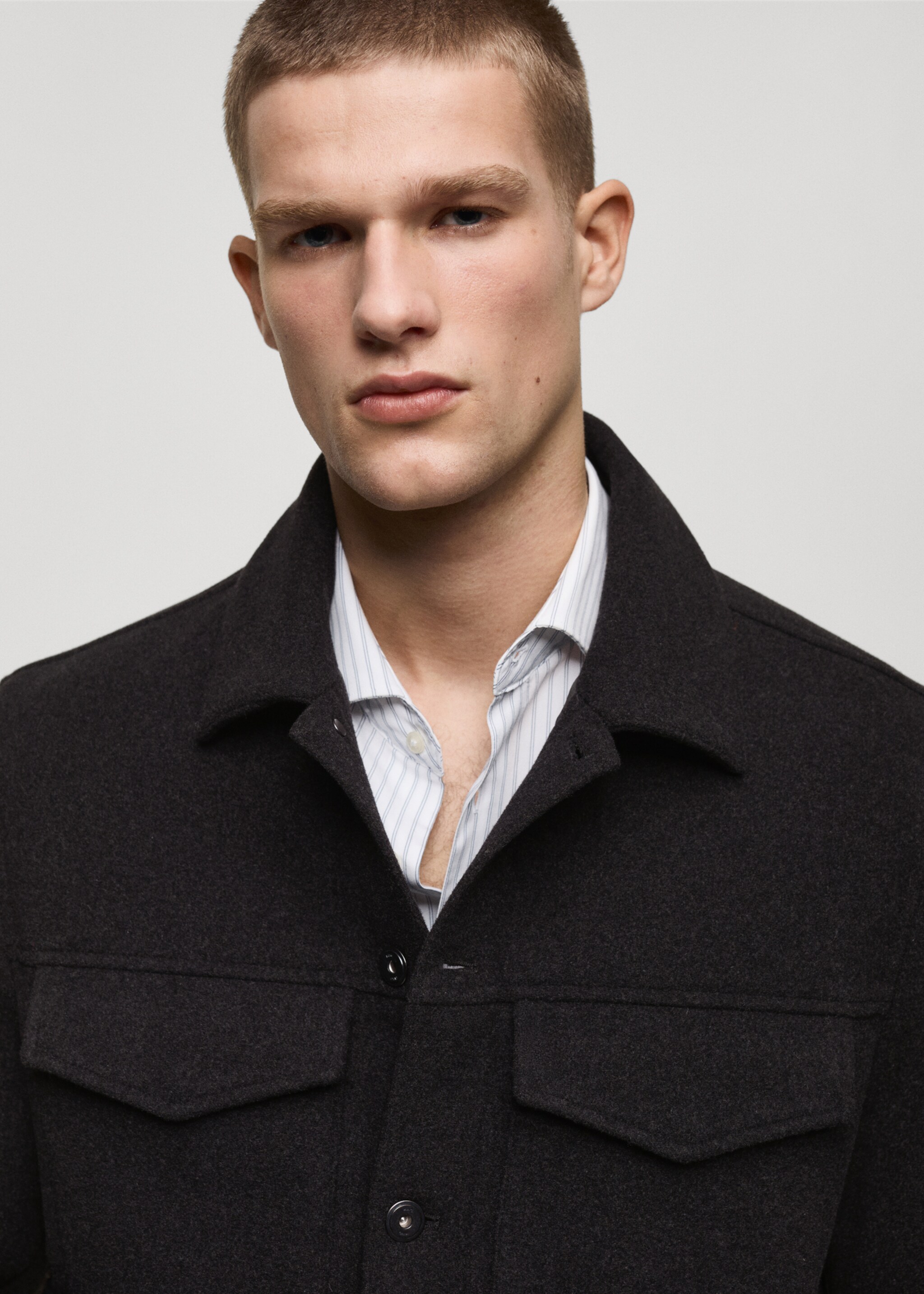 Regular-fit wool jacket - Details of the article 1, Charcoal. Ref: 87010582-00.