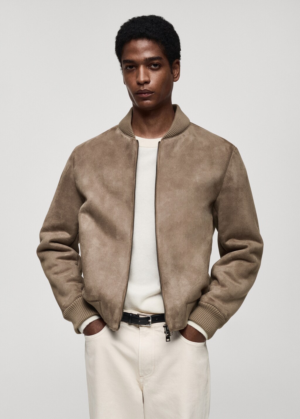 Suede-effect bomber jacket - Men | MANGO OUTLET Romania