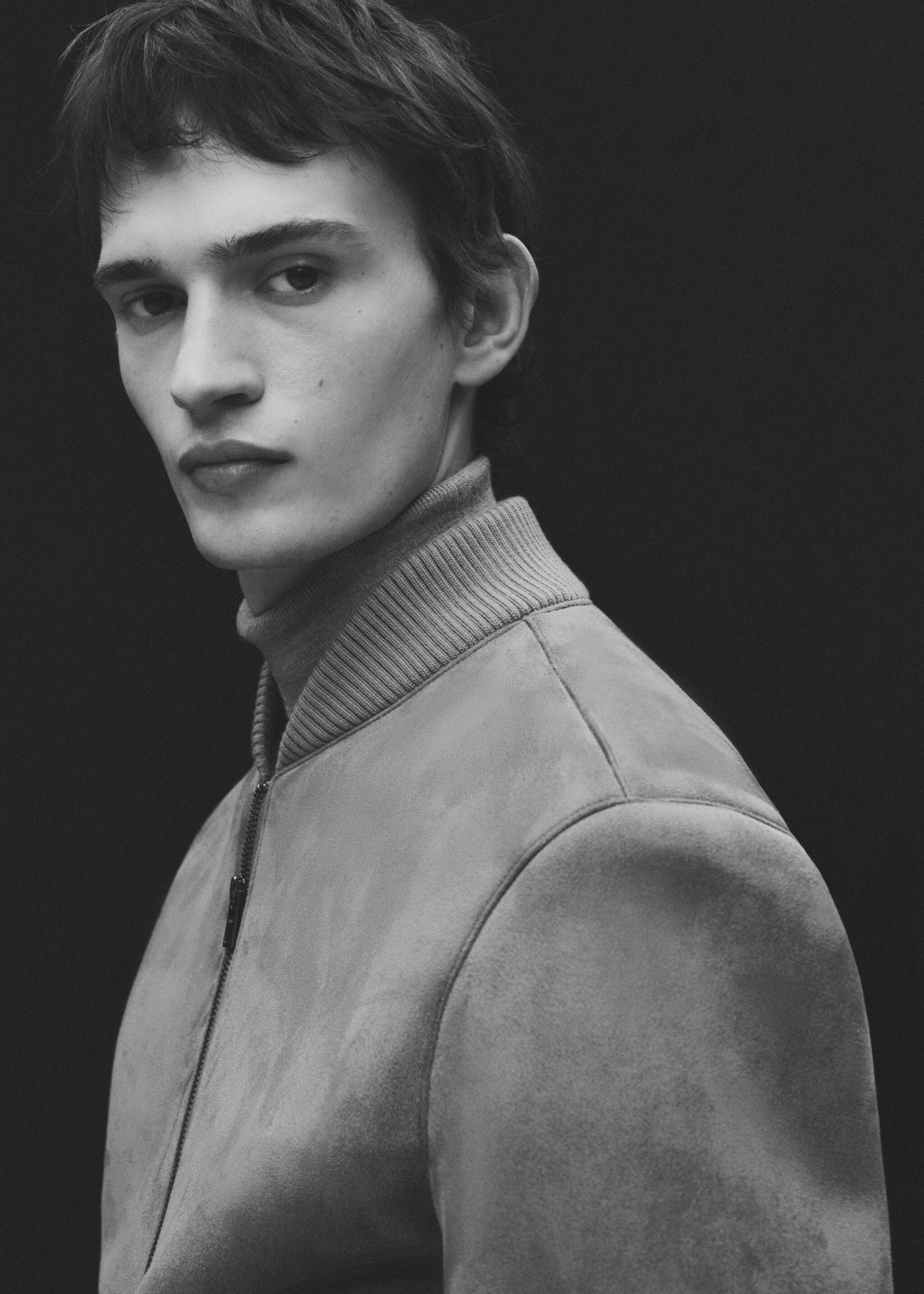 Suede-effect bomber jacket - Details of the article 3, Medium Brown. Ref: 87010584-00.