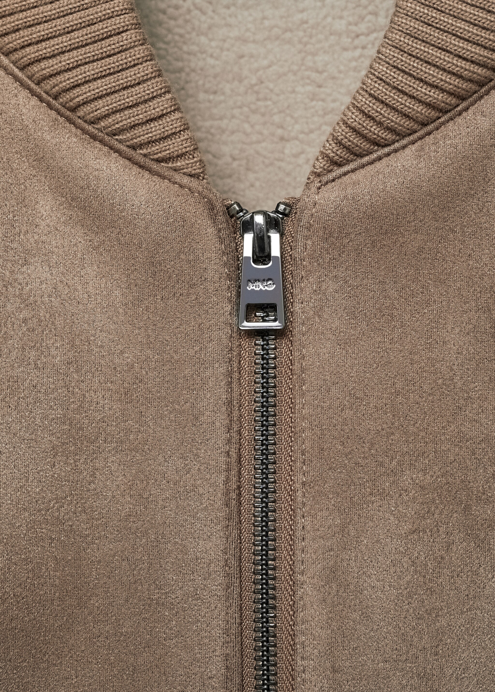 Suede-effect bomber jacket - Details of the article 8, Medium Brown. Ref: 87010584-00.