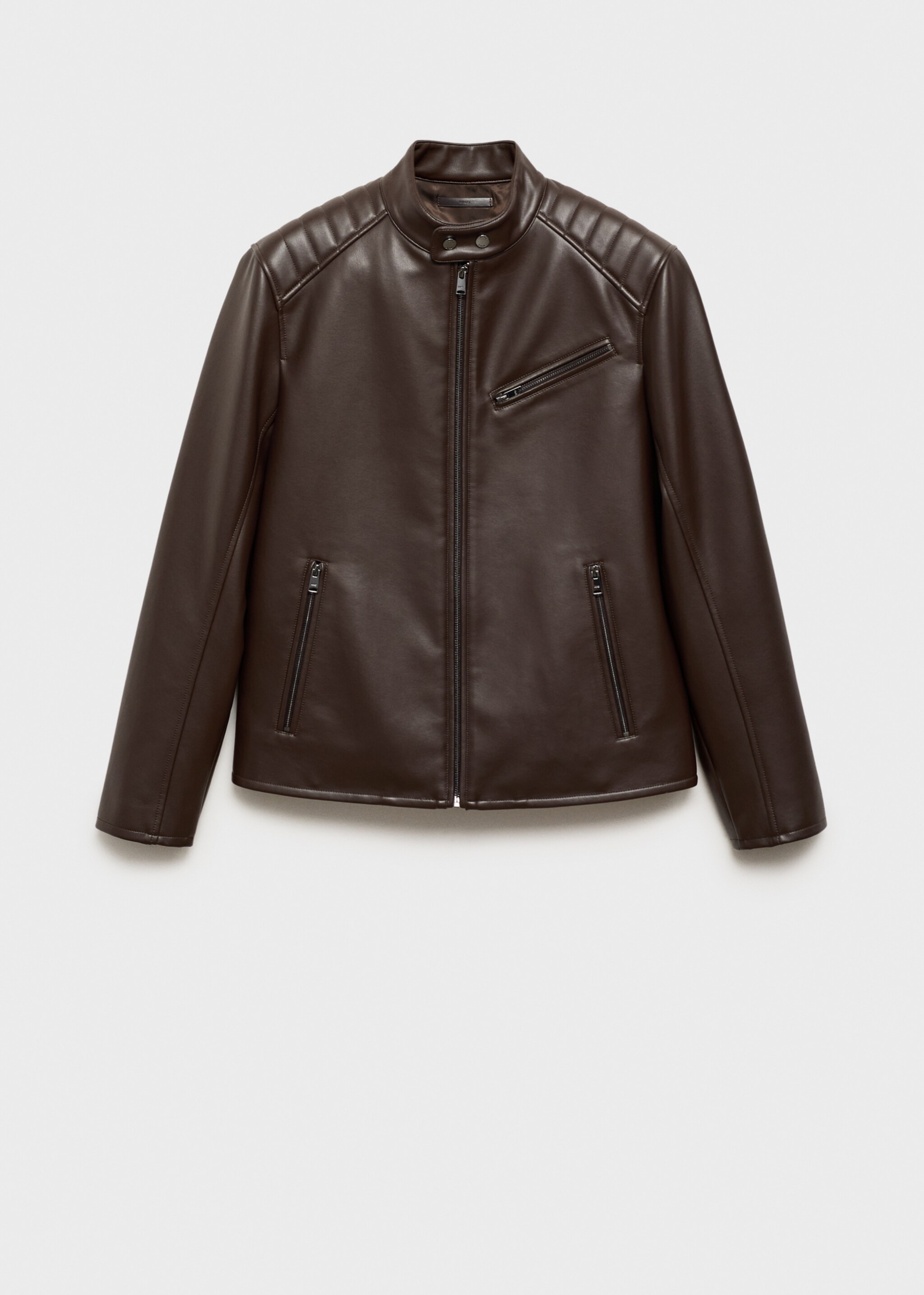 Faux-leather jacket with stitching detail - Article without model, Brown. Ref: 87010586-00.