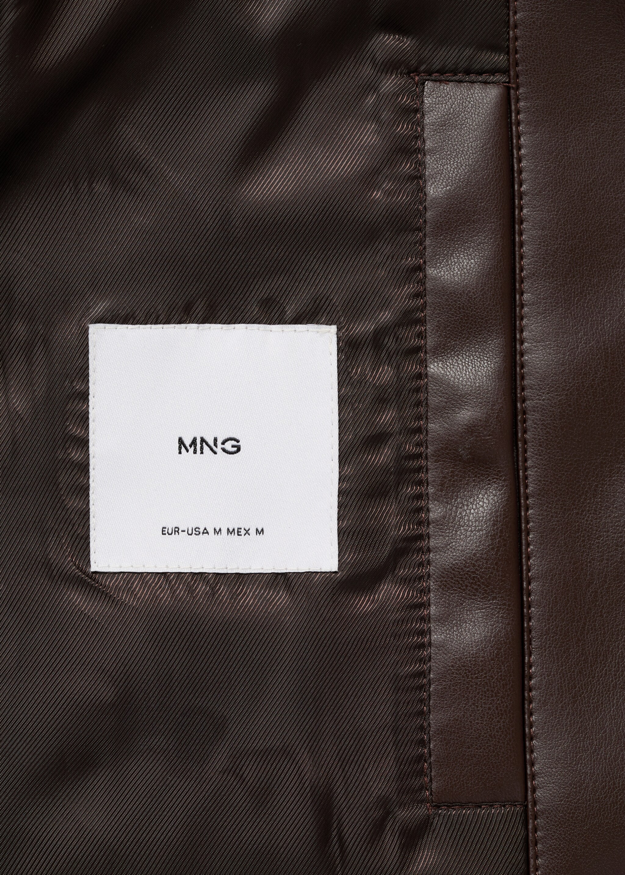 Faux-leather jacket with stitching detail - Details of the article 0, Brown. Ref: 87010586-00.