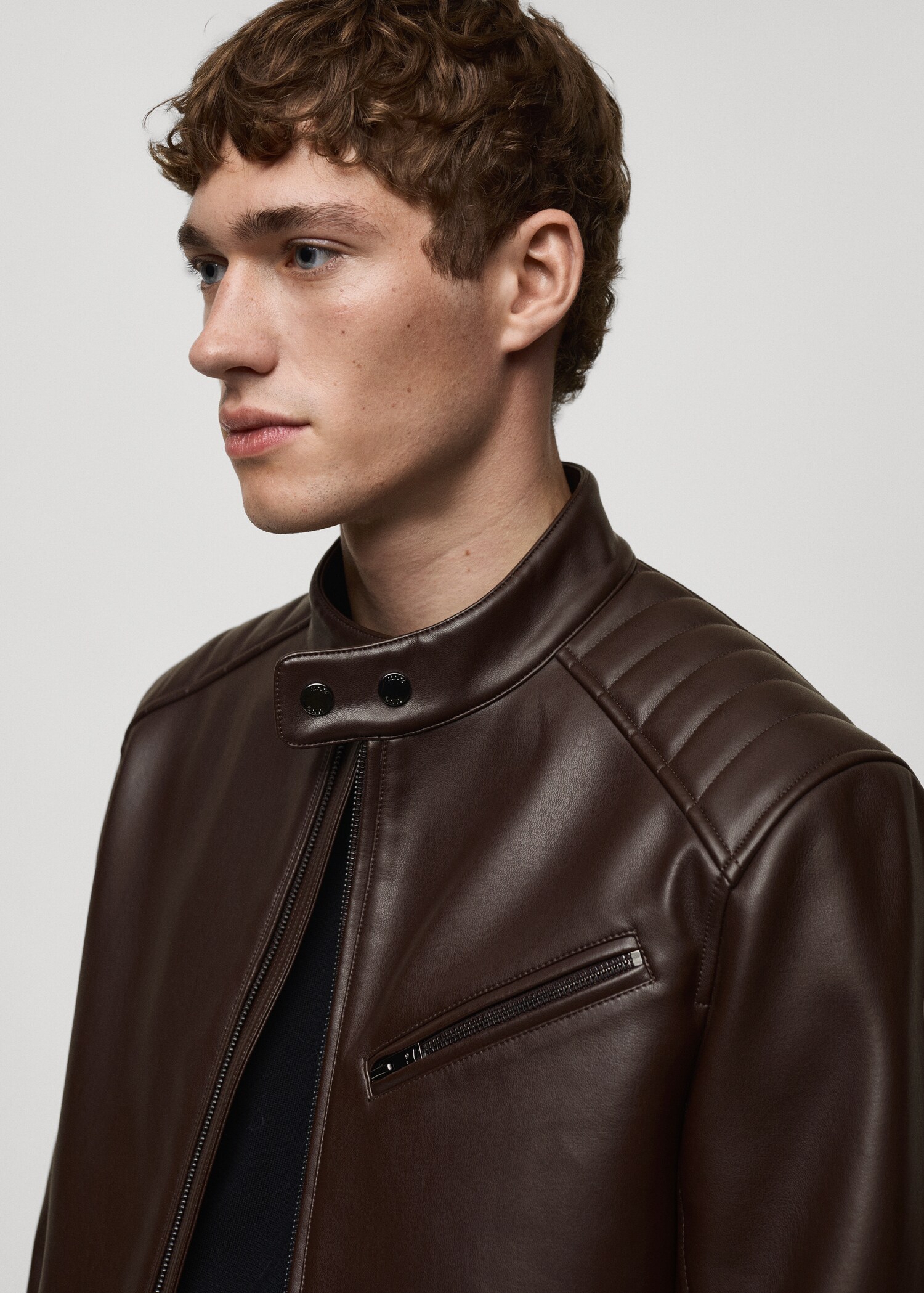 Faux-leather jacket with stitching detail - Details of the article 1